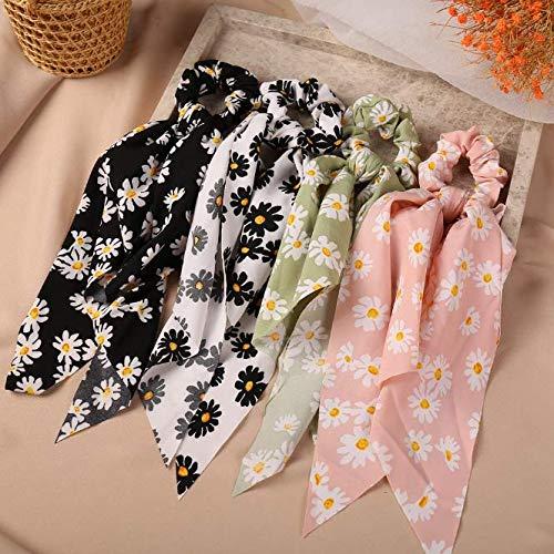 Blufly Blufly Ribbon Hair Scrunchies Printed Flower Boho Long Headband Ponytail Holders Floral Scarf Scrunchy Head Tie for Women and Girls (Pack of 5) (D)