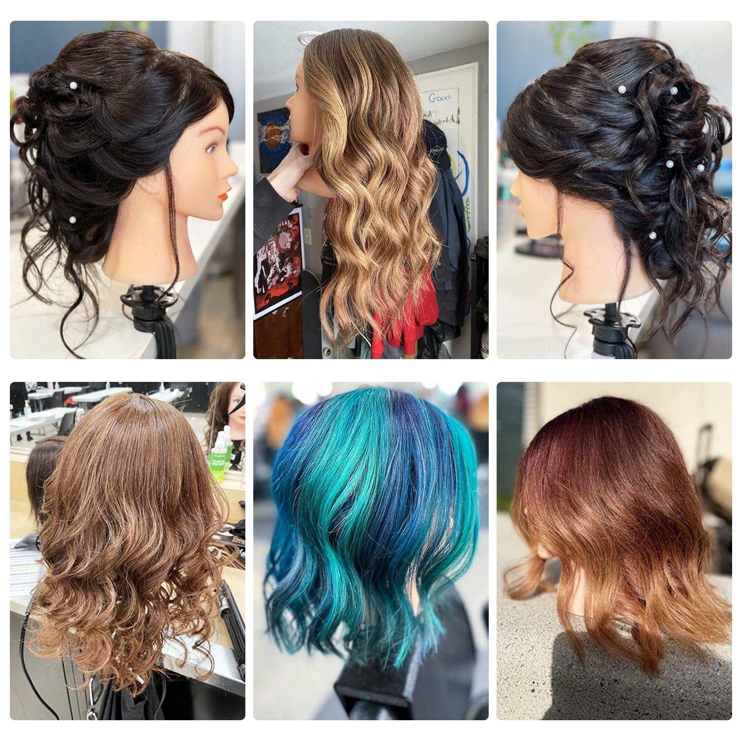 SOPHIRE SOPHIRE 100% Real Human Hair Mannequin Head with 9 Tools and Clamp, Hairdressers' Practice Training Head and Cosmotology Doll Head for Hairstyling and Braid - #27