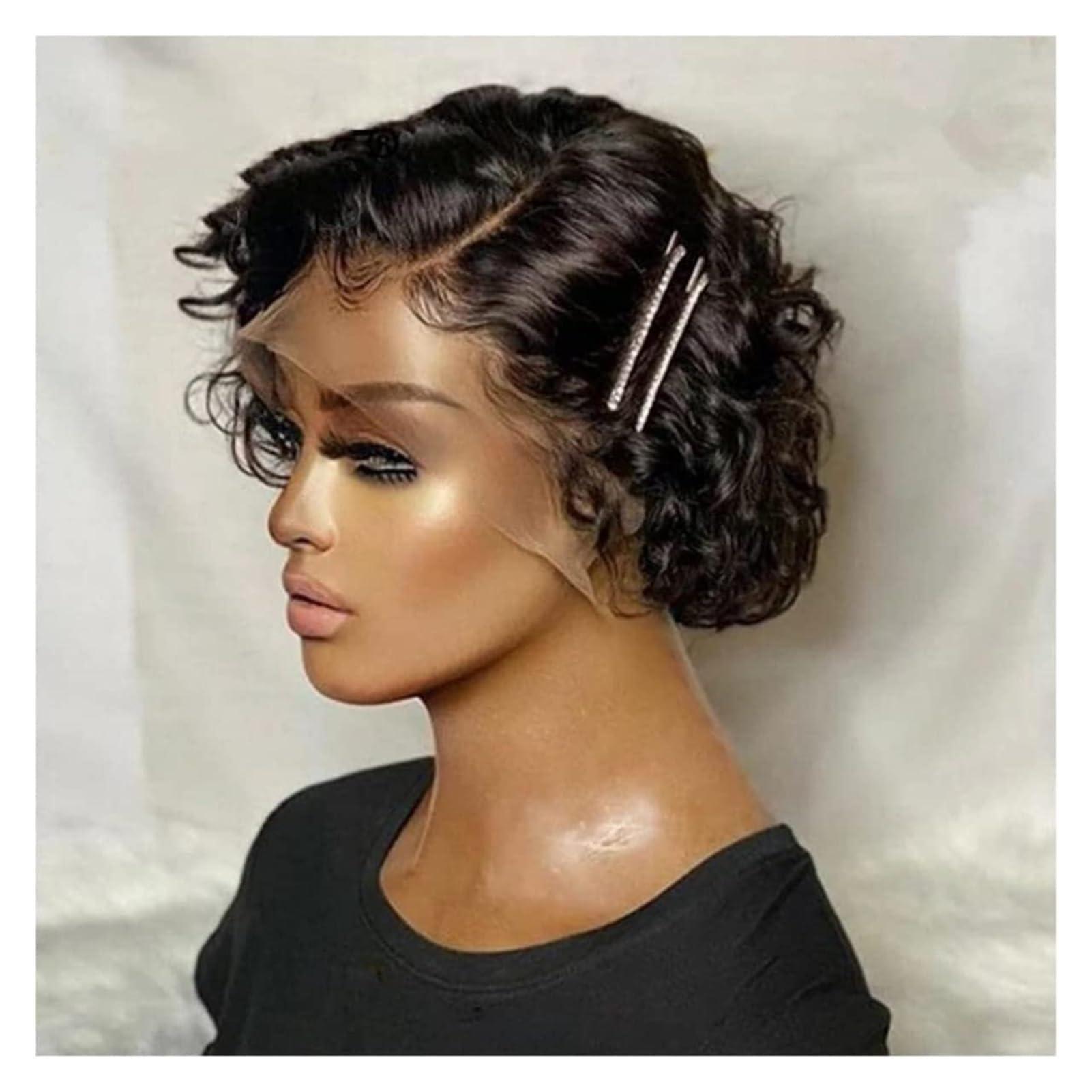 WYNSJDBB WYNSJDBB wigs Short Curly Lace Front Wigs Human Hair,Short Curly Human Hair Wig For Women Bob Curly Black Wig Wig for Daily Party natural