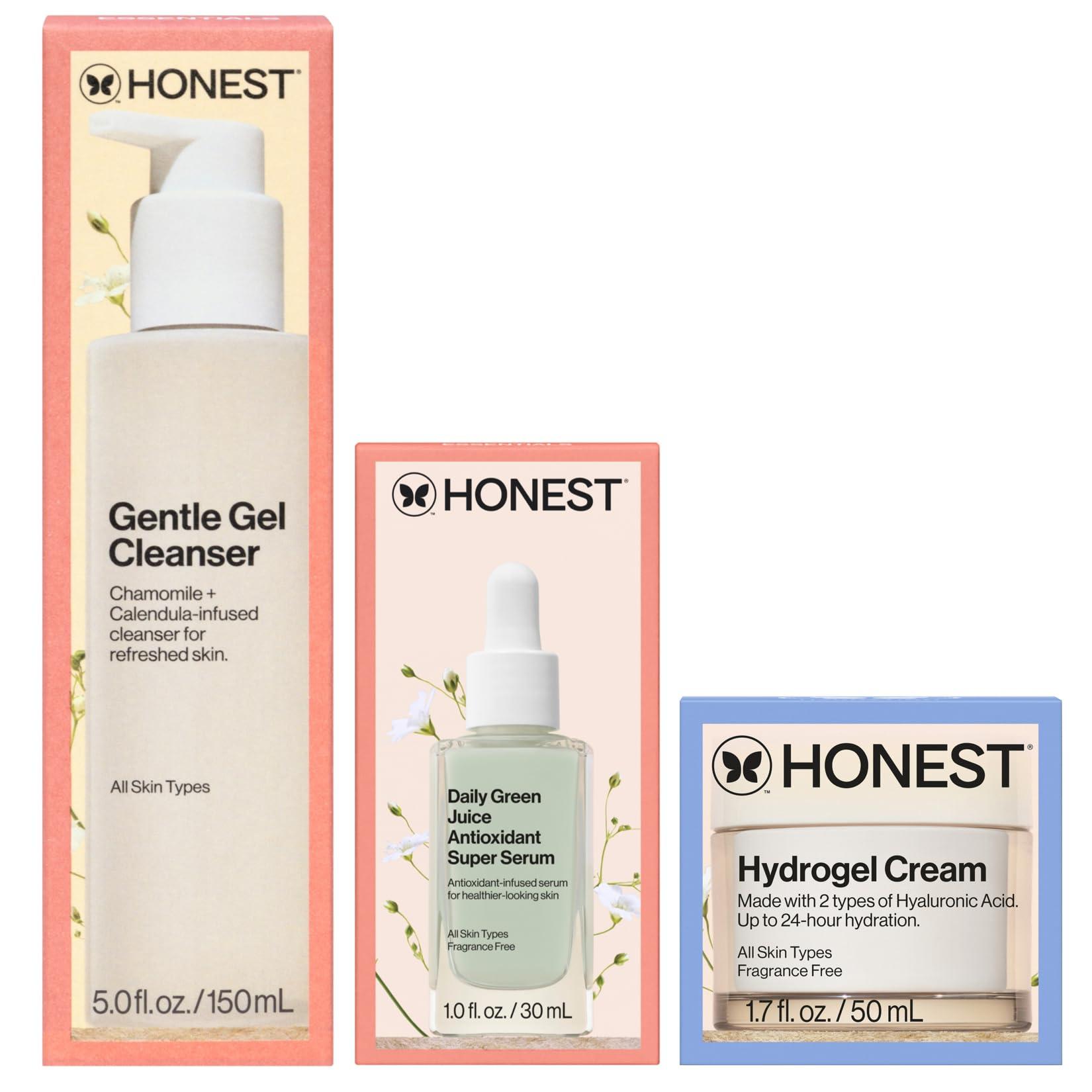 Honest Beauty Honest Beauty Moisturizing Trio | Gentle Gel Cleanser, Green Juice Antioxidant Serum, Hydrogel Cream | 3-Step Routine | Vegan + Cruelty Free