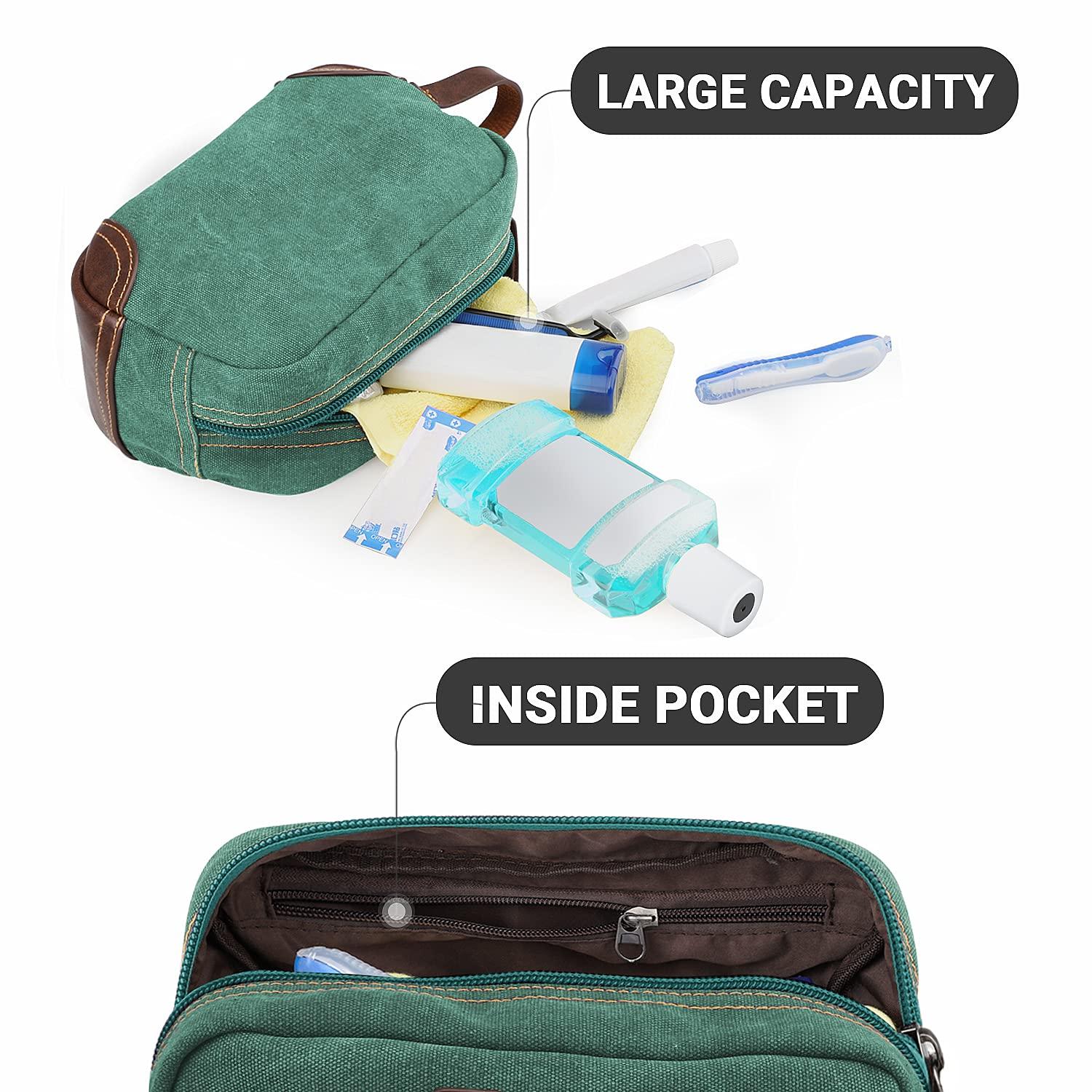 emissary emissary Men's Toiletry Bag, Leather and Canvas Travel Toiletry Bag, Dopp Kit for Men, Travel Bathroom Bag Men's Shaving Kit, Travel Kit Small Bags for Men, Shaving Bag for Travel Accessories (Green)