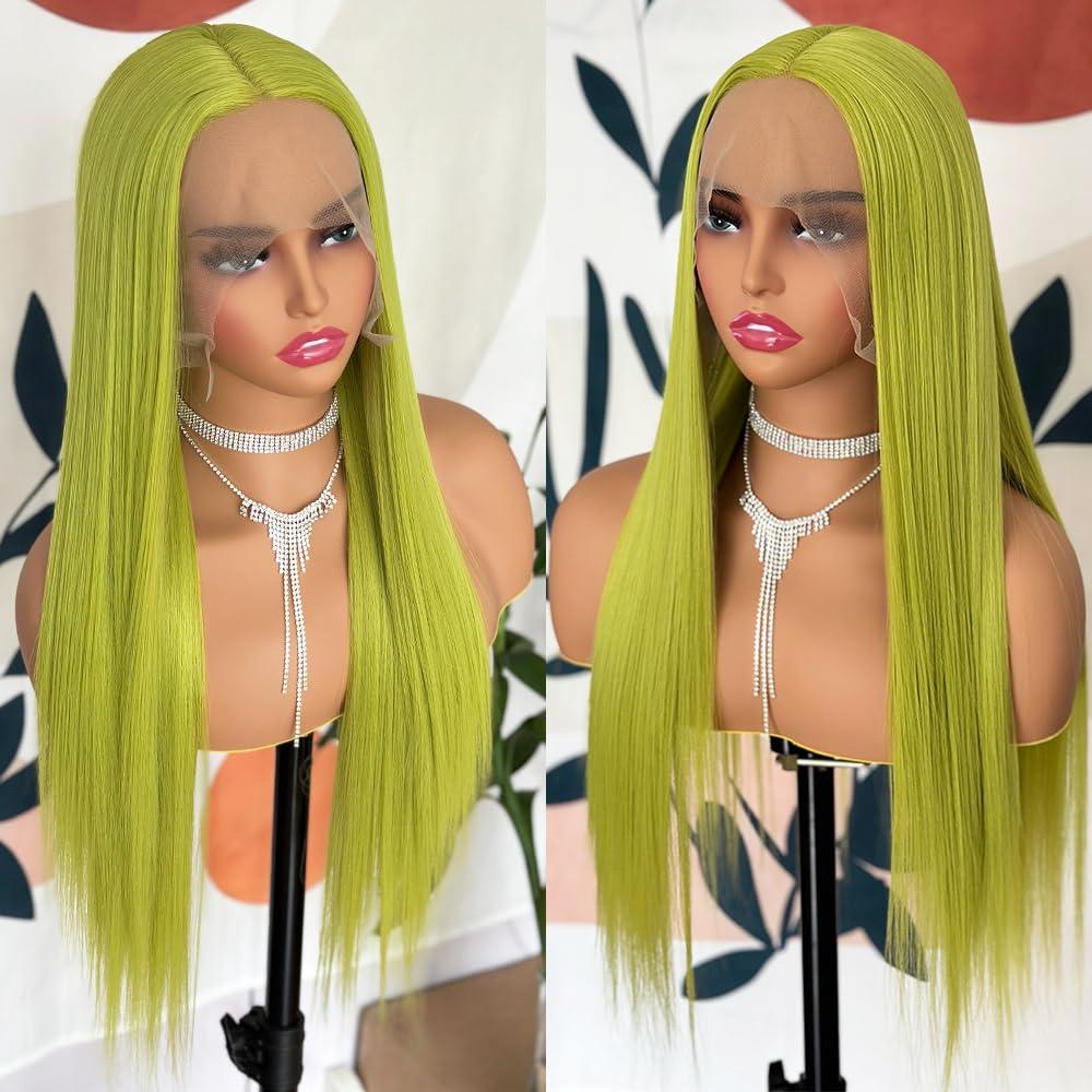 Itimay Itimay Green Hair Lace Front Wig Long Straight Wig Natural Hair Heat Resistant Fiber Hair Synthetic Lace Front Wigs for Fashion Women