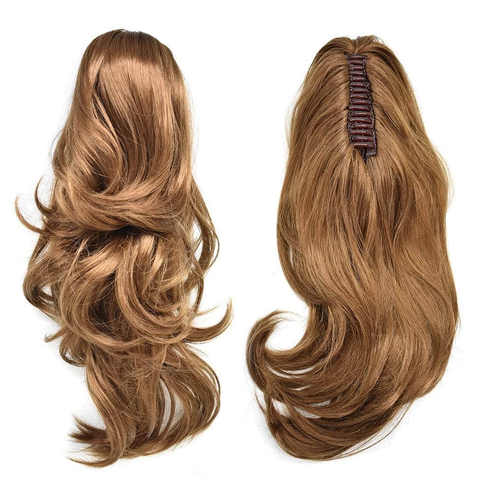 Healthlif Ponytails For Women,Hair Extensions Ponytail Fake Clip Ponytails Extension Hair pieces Clip in Claw Hair Extension Natural Looking Synthetic Hairpiece for Women Wavy Synthetic Fluffy Tangled Curly Hair Claw Girls Blonde Black Brown (14\", #R12 Brown