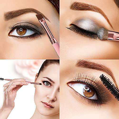 DELAYNOMORE77 Duo Eyebrow Brush, Spoolie Brush and Angled Brow Brush Eyelash Brush for Eye Makeup. (5pcs, Pink)