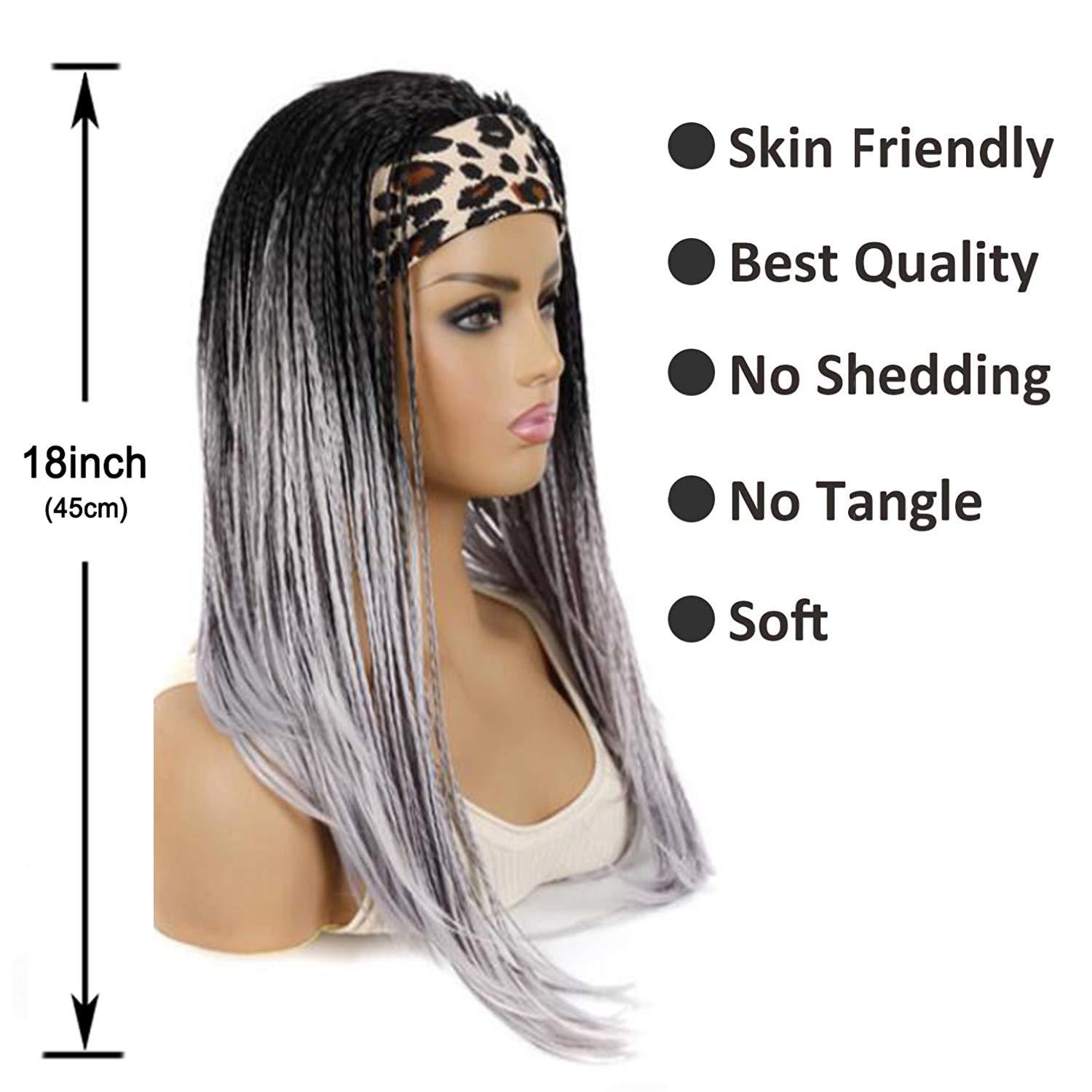 KXW KXW Braided Headband Wigs for Black Women, Long Braided Wigs with Handband Attached, Box Braid Wig Crochet Hair, Hip Hop Punk Style (4 Colors, 18in/45cm)