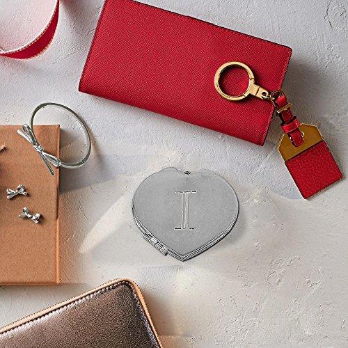 Ganz Ganz Compact Purse Mirror with Dual View, Monogram I in Center of Heart-Shape Metal Case.
