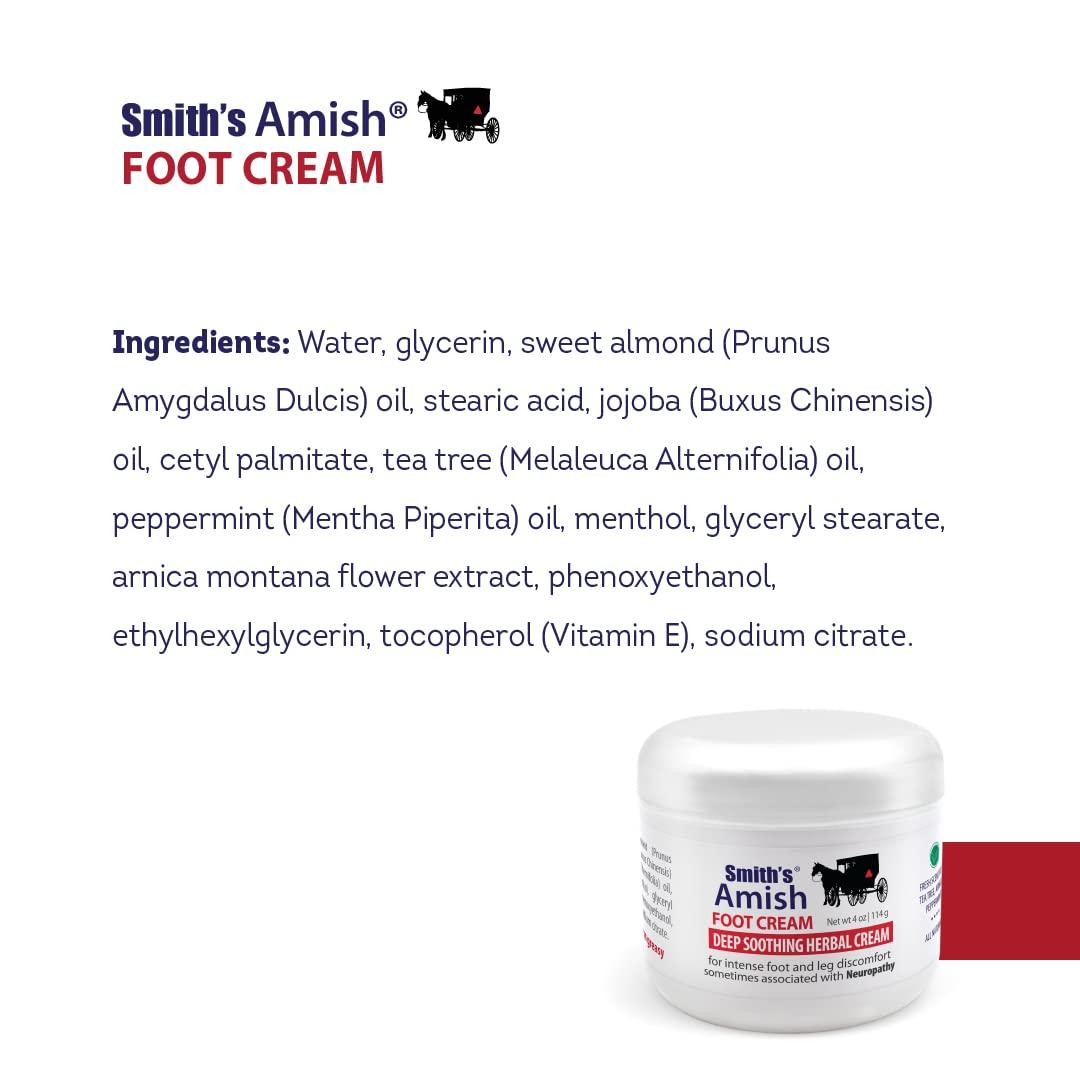 SMITH'S AMISH SMITH'S AMISH Foot Cream (4 oz.) Deep Soothing Herbal Cream for Intense Foot and Leg Discomfort including Burning, Cramping and Restlessness Sensations