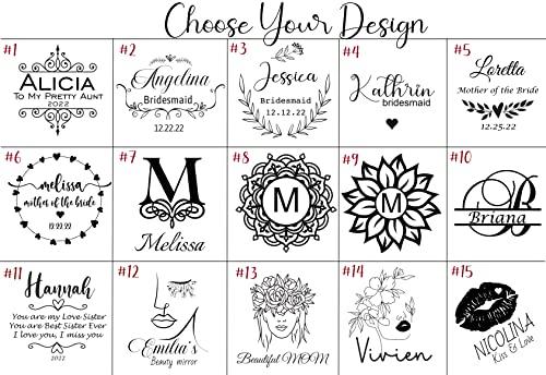 Art laser Engraving Personalized Compact Mirror, Custom Travel Mirror, Engraved Pocket Mirror with Double Sided Magnification Hand Mirror - Wedding, Birthday, Girls Woman Gift (Bamboo Color Material), Variety Color