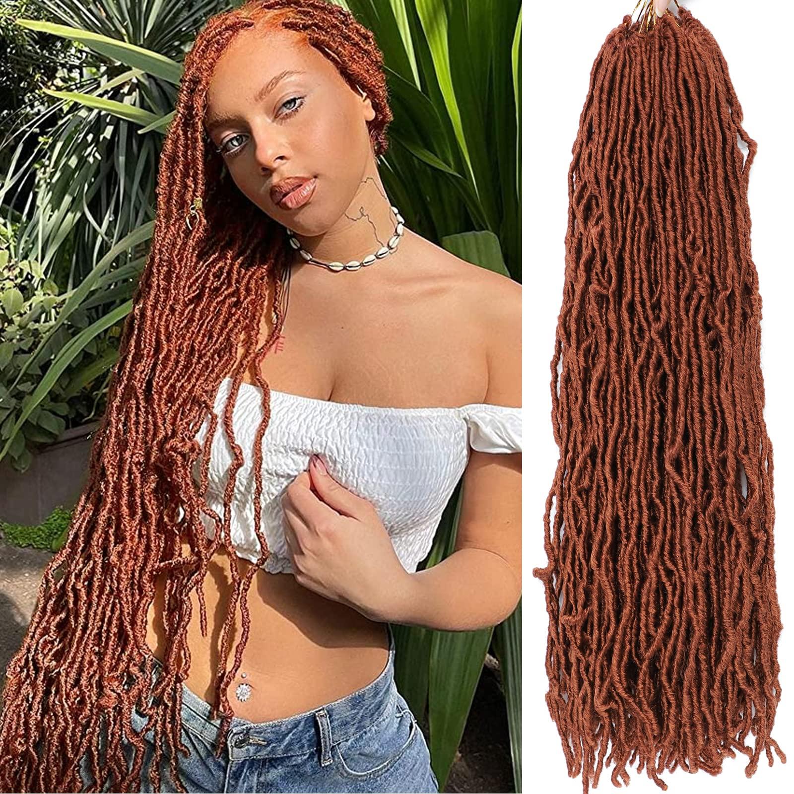 Alrence Faux Locs Crochet Hair Copper Red Soft Locs 30 Inch 7 Packs Ginger Long Crochet Locs Goddess Locs Natural Synthetic Pre looped Crochet Braids For Butterfly Locs (30 Inch (Pack of 7), 350#)