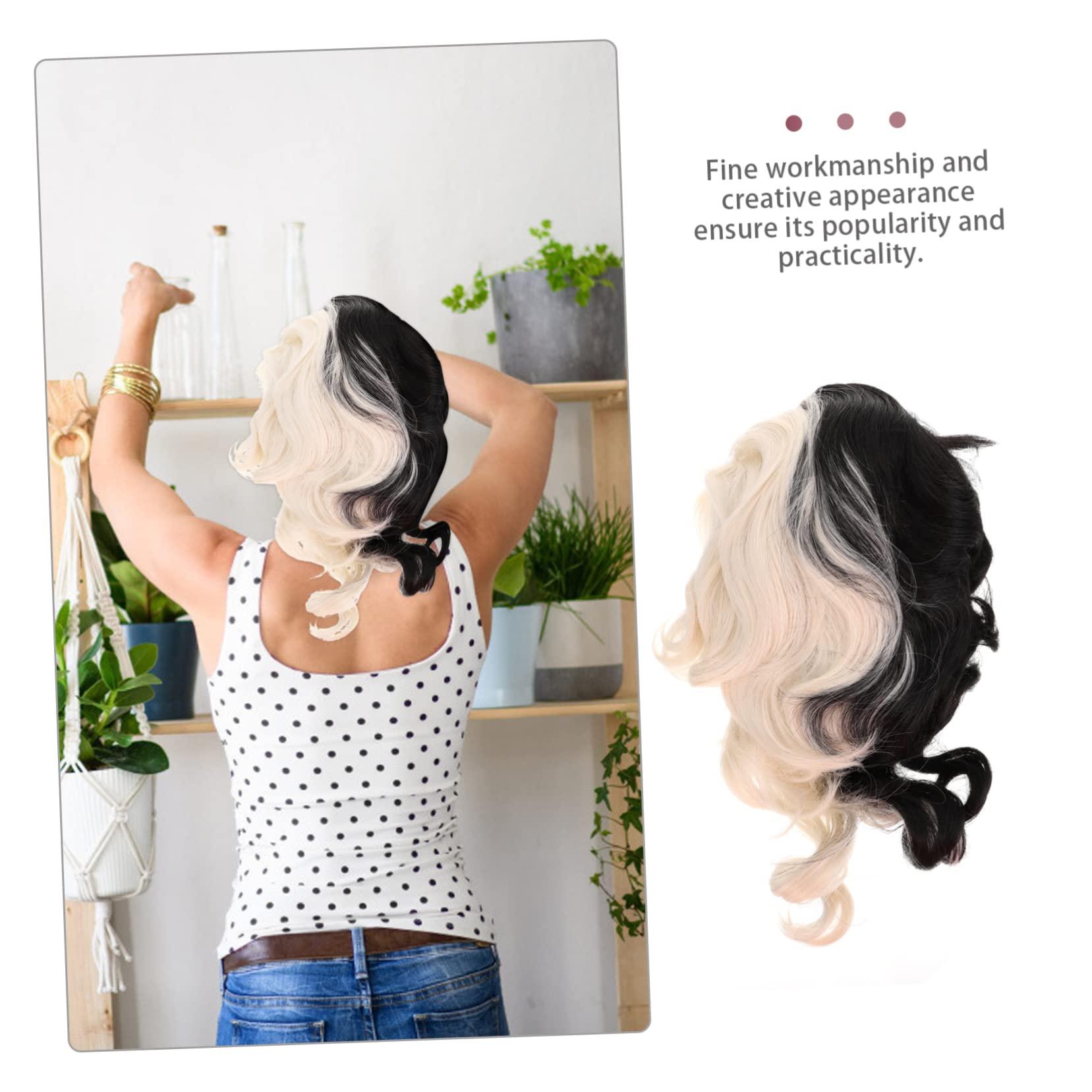 Gogogmee Gogogmee Black and White Wig Curly Wigs with Bangs Long Curly Wig Bangs Wig Long Wavy Hair Wig Exaggerated Wig Role Play Wig Black Frontal Wig Synthetic Hair Wigs High Temperature Wire