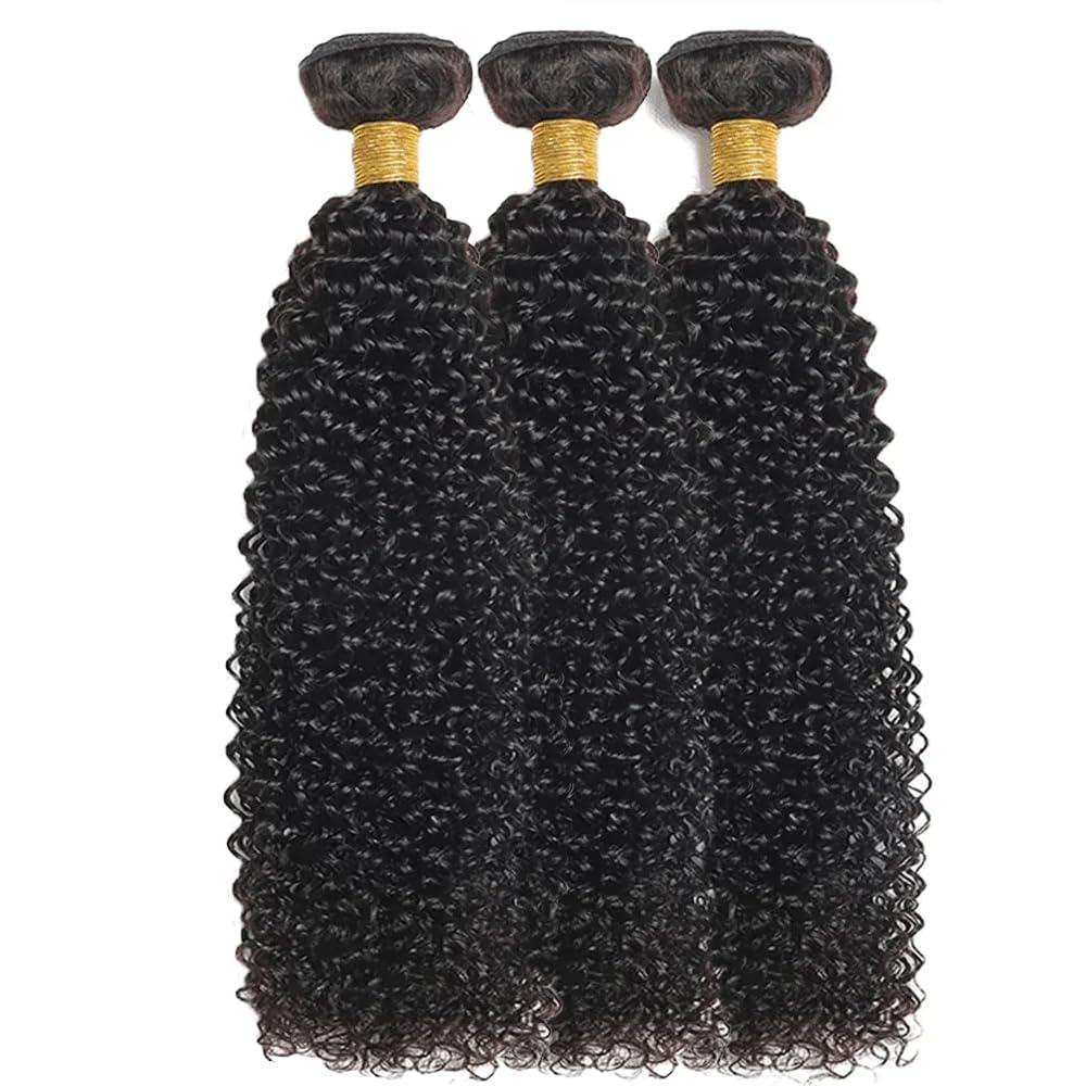 YOUNGHANN Kinky Curly Bundles Human Hair Natural Black Color 14 14 14 Inch Brazilian Unprocessed Virgin Hair 3 Bundles Curly Bundles Human Hair Extensions