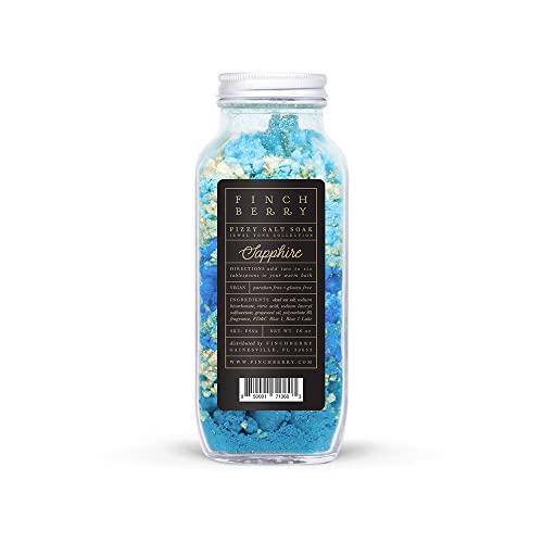 FINCHBERRY Finchberry Fizzy Bath Salt Soak (Sapphire), Dead Sea Salts with Bath Bomb Effect for Relaxation and to Ease Sore Muscles, Luxury Spa Aromatherapy Soak, 16 oz