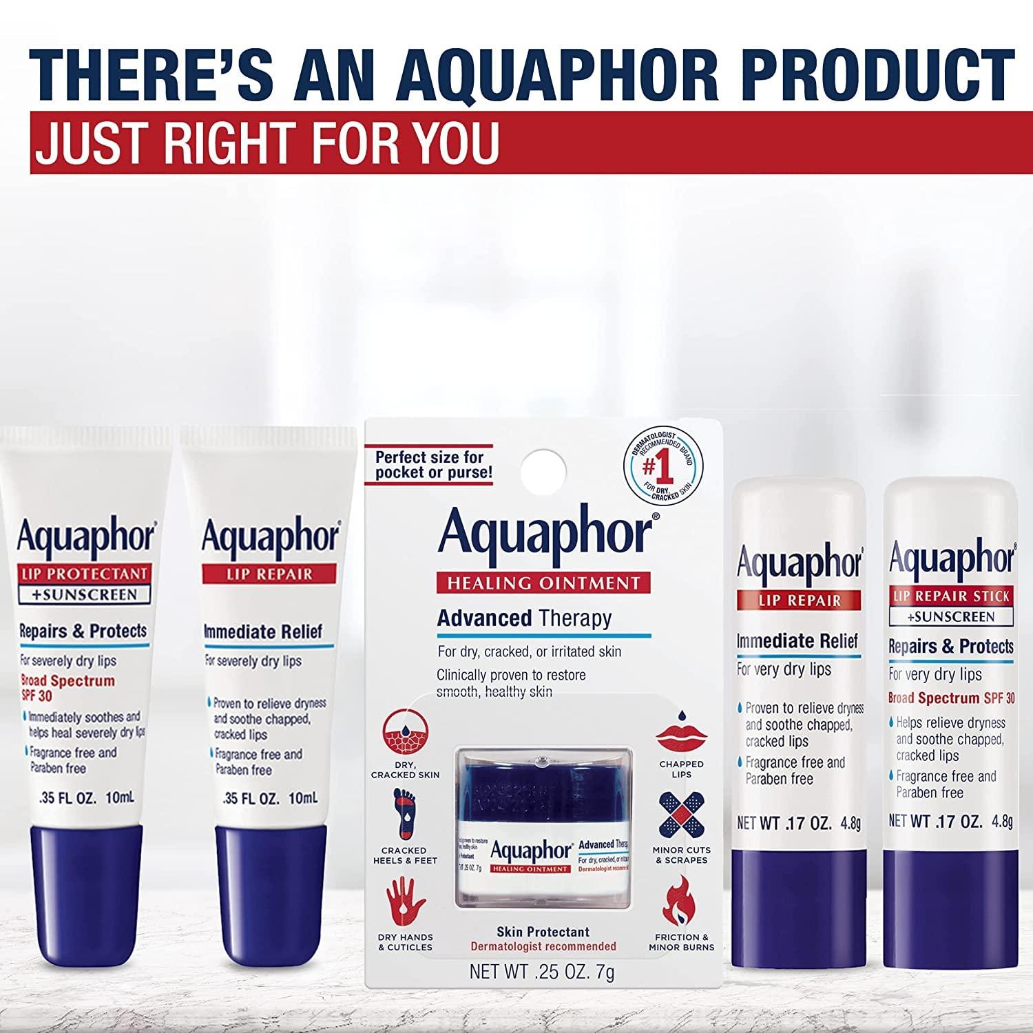 Aquaphor Aquaphor Lip Repair Ointment - Long-lasting Moisture to Soothe Dry Chapped Lips - .35 fl. oz. Tube (Pack of 2)