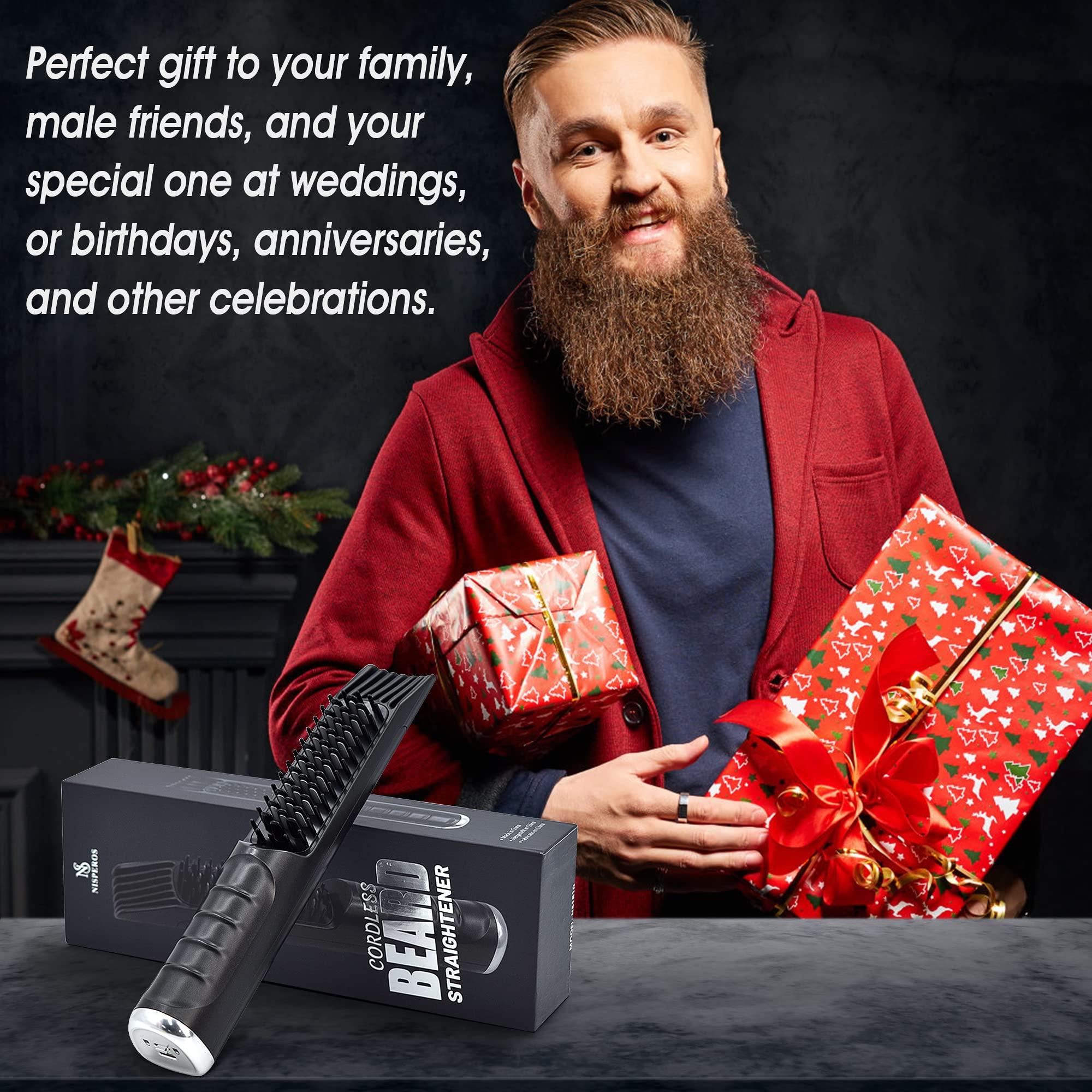 Nisperos Cordless Beard Straightener, 3-in-1 Cordless Beard Straightening Comb - Brush for Men.
