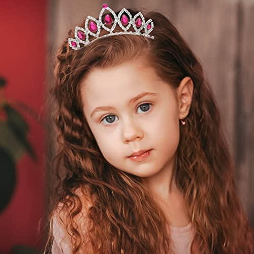 Kilshye Kilshye Princess Tiaras Comb Wedding Crown Combs Red Crytal Tiara Birthday Prom Crowns Headpiece for Women and Girls (Pink)