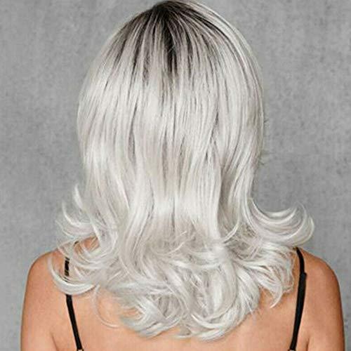 Acxico Acxico 1 Piece of Ash Gray to Silver White Ombre Wavy Curly Blonde Wig Shoulder Length Women Hair