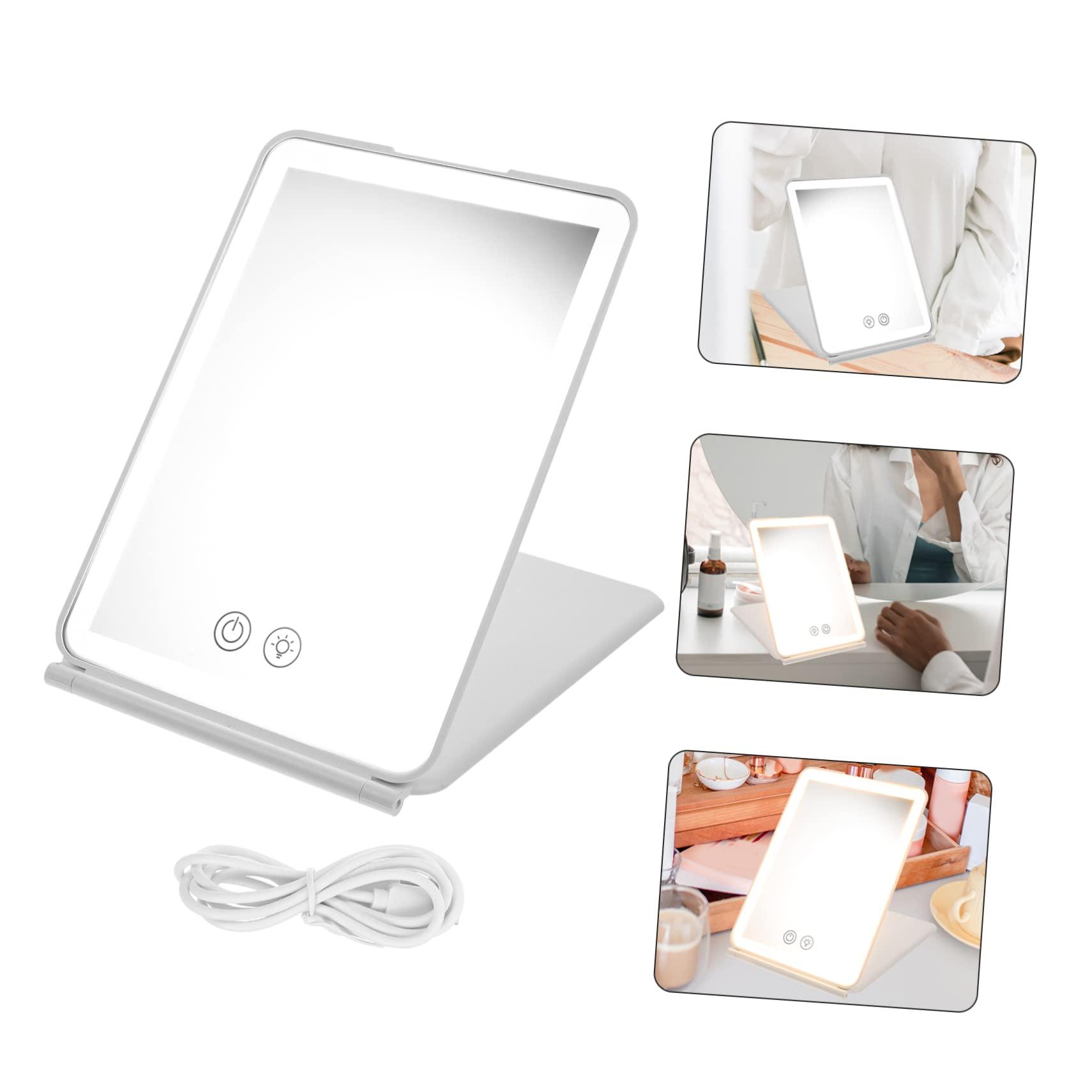 PAMINGONO PAMINGONO Simple Makeup Mirror Chic Table Mirror White LED Lights for Girls Desk Top Easy to Carry