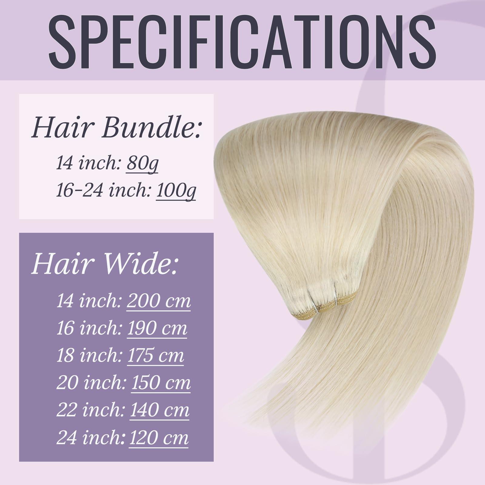 Fshine Fshine Blonde Weft Hair Extensions Human Hair 20 Inch 100 Gram White Blonde Sew in Hair Extension Double Weft Straight Real Human Hair Bundle for Women