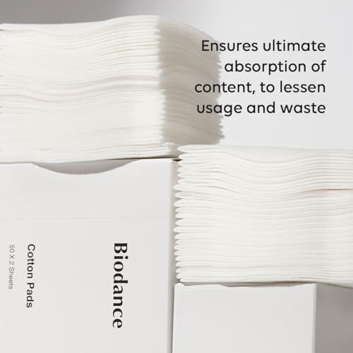BIODANCE Biodance Cotten Pads, Soft and Thin Square Cotton Pads for Face Toner, Makeup Remover and Facial Cleansing | 50 x 2 Sheets