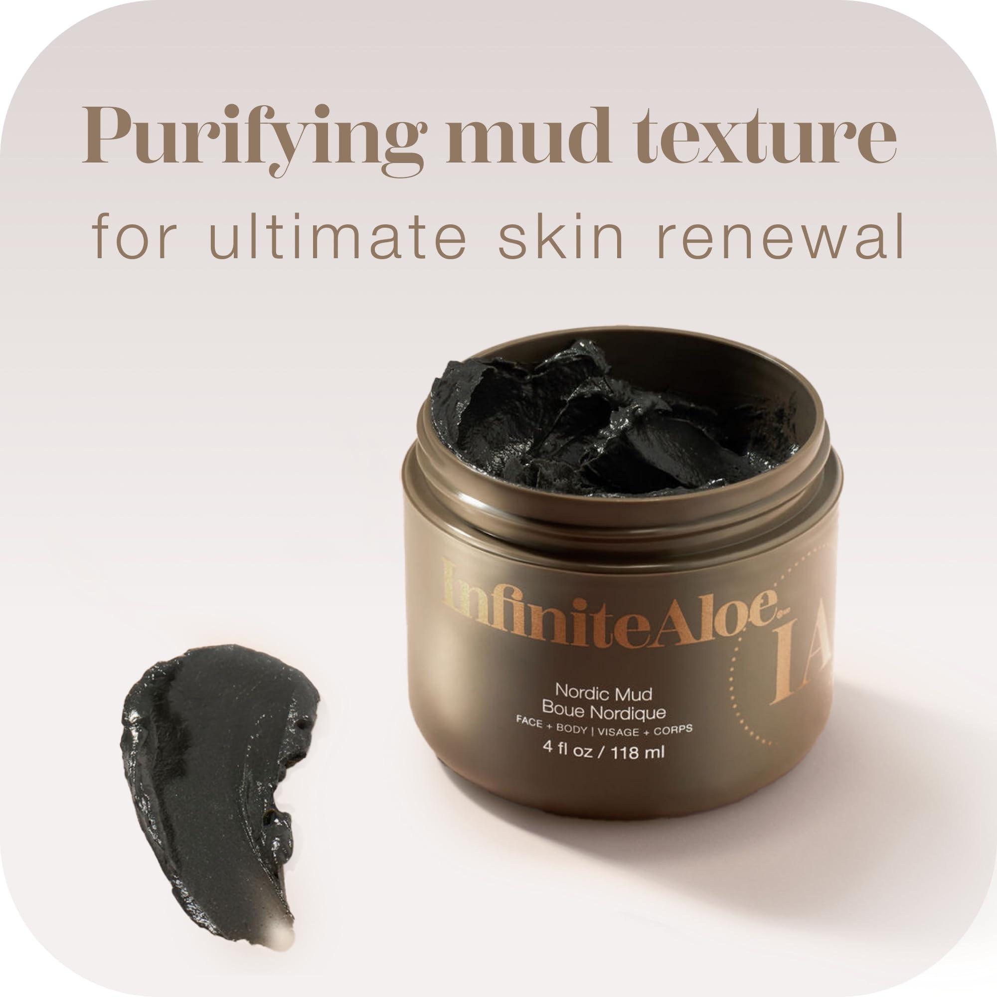 InfiniteAloe InfiniteAloe Nordic Mud Face Mask Skin Care Treatment, Peat + Charcoal + Aloe Vera + HA Combined, Suitable for All Skin Types - 4oz.