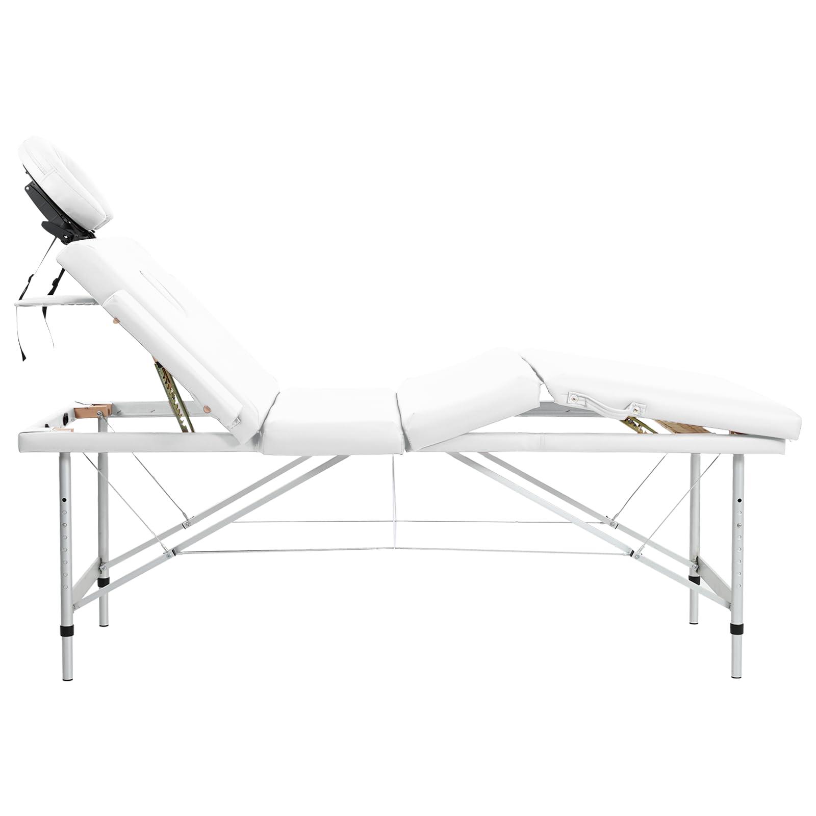 vidaXL vidaXL - Foldable 4-Zone Massage Table in Creme White - Aluminum Frame, High-Density Foam Padding, Adjustable and Portable for Outdoors, Clinics, Therapy Centres