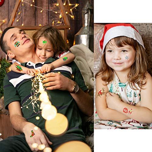 Fanoshon Fanoshon Christmas Tattoos Temporary for Kids Boys Girls, 10 Sheets Children Holiday Glow in the Dark Tattoo Stickers Santa Claus Christmas Tree Reindeer Gift Bag Party Favor Supplies Pinata Fillers