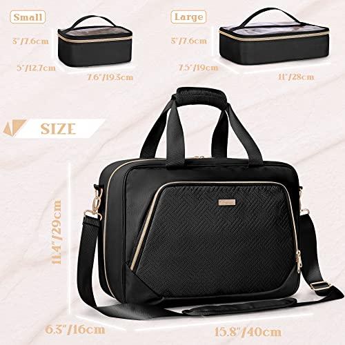 Prokva Prokva Professional Makeup Artist Travel Case with 4 Detachable Cosmetic Bags, Large Make up Organizer Bag with Makeup Kit Storage Section and Hair Tools Pocket, Black (Empty Bag Only)