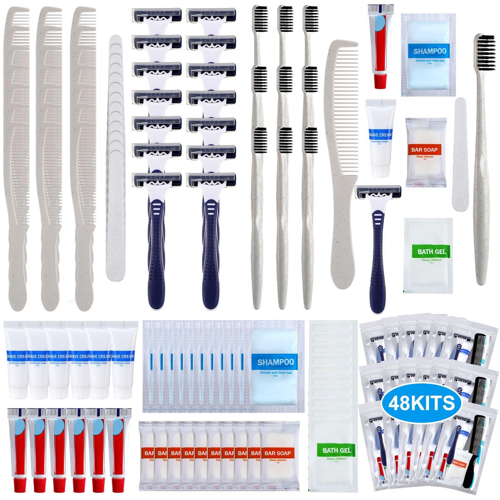 Suclain Suclain 48 Kits Homeless Care Package Supplies Bulk Hygiene Kits Individually Packed Each Set Include Shampoo Body Wash Toothpaste Shaving Cream Soap Toothbrush Comb Nail File Shaver for Travel