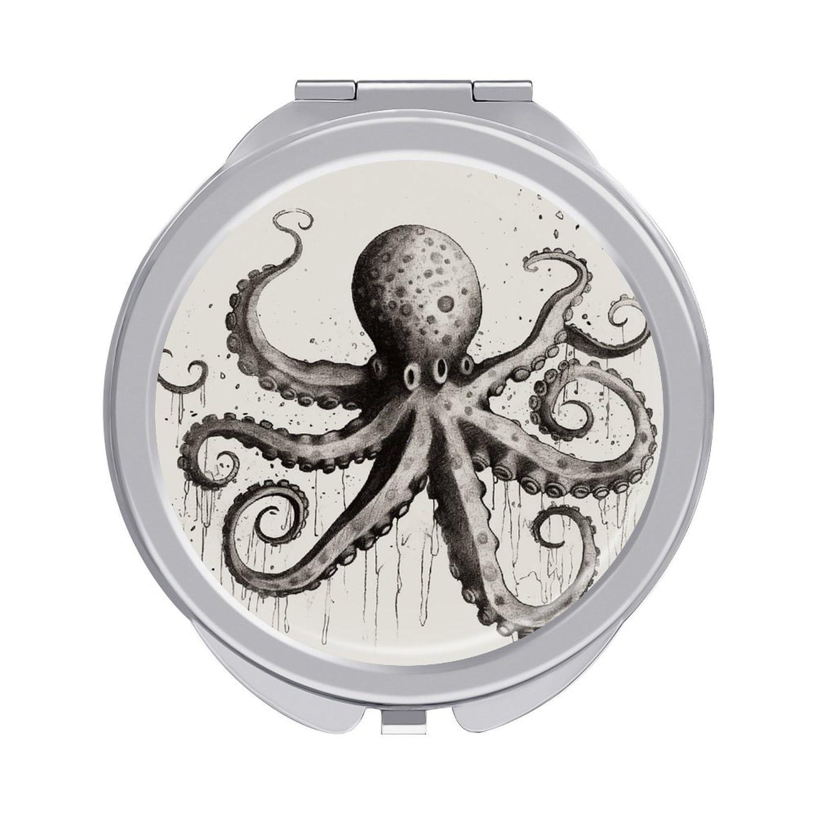 LFDSEPYM LFDSEPYM Octopus Travel Makeup Mirror Portable Double Sided Folding Mirror 1X/2X Magnifying Round Vanity Mirror for Home Office Women Purse Handbag Wallet