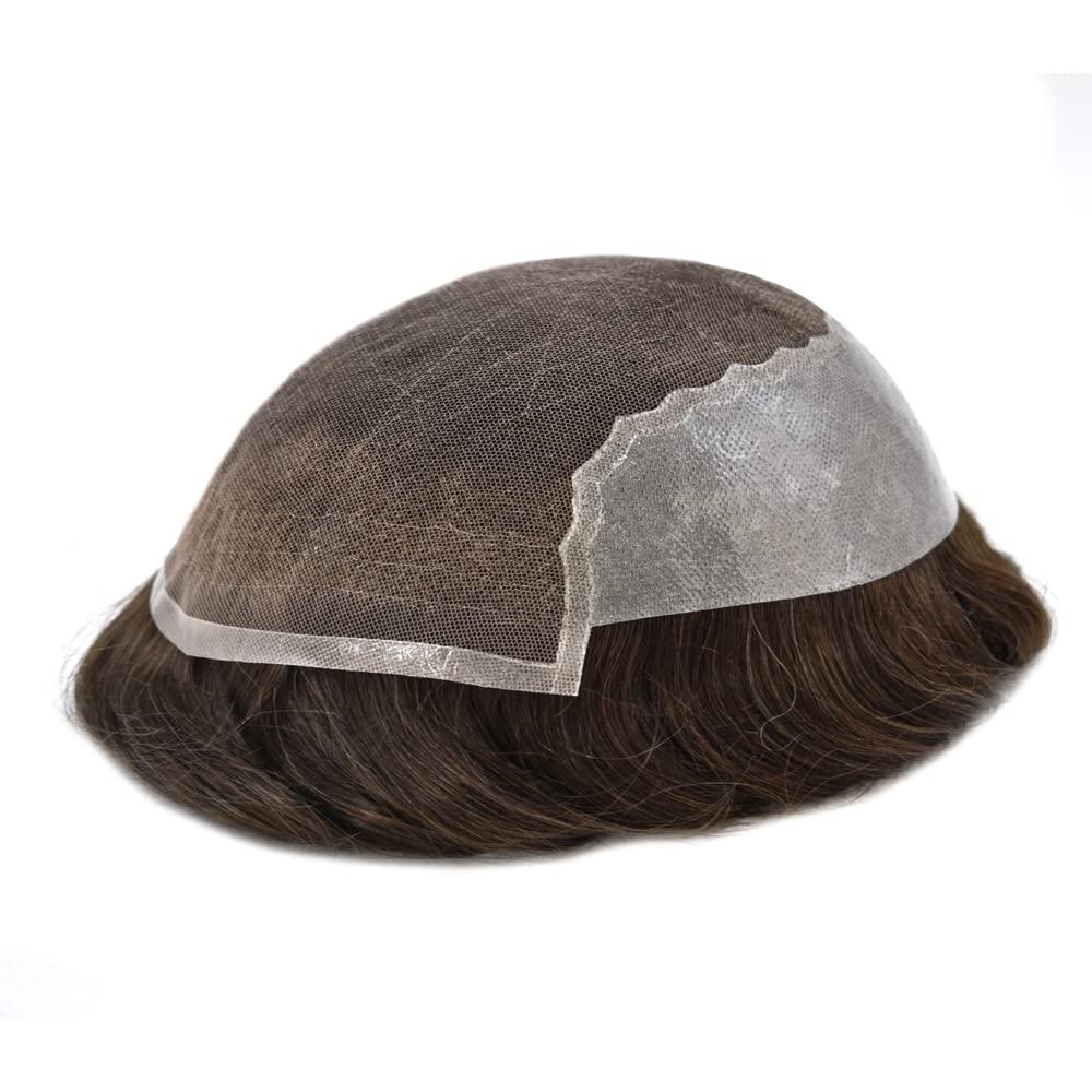 Generic Mens Toupee French Lace Hair Replacement System For Men Hairpieces Toupee For Men Hair System Hair Piece For Men Natural Hairline 8x10 Light to Medium density 3# DARK BROWN