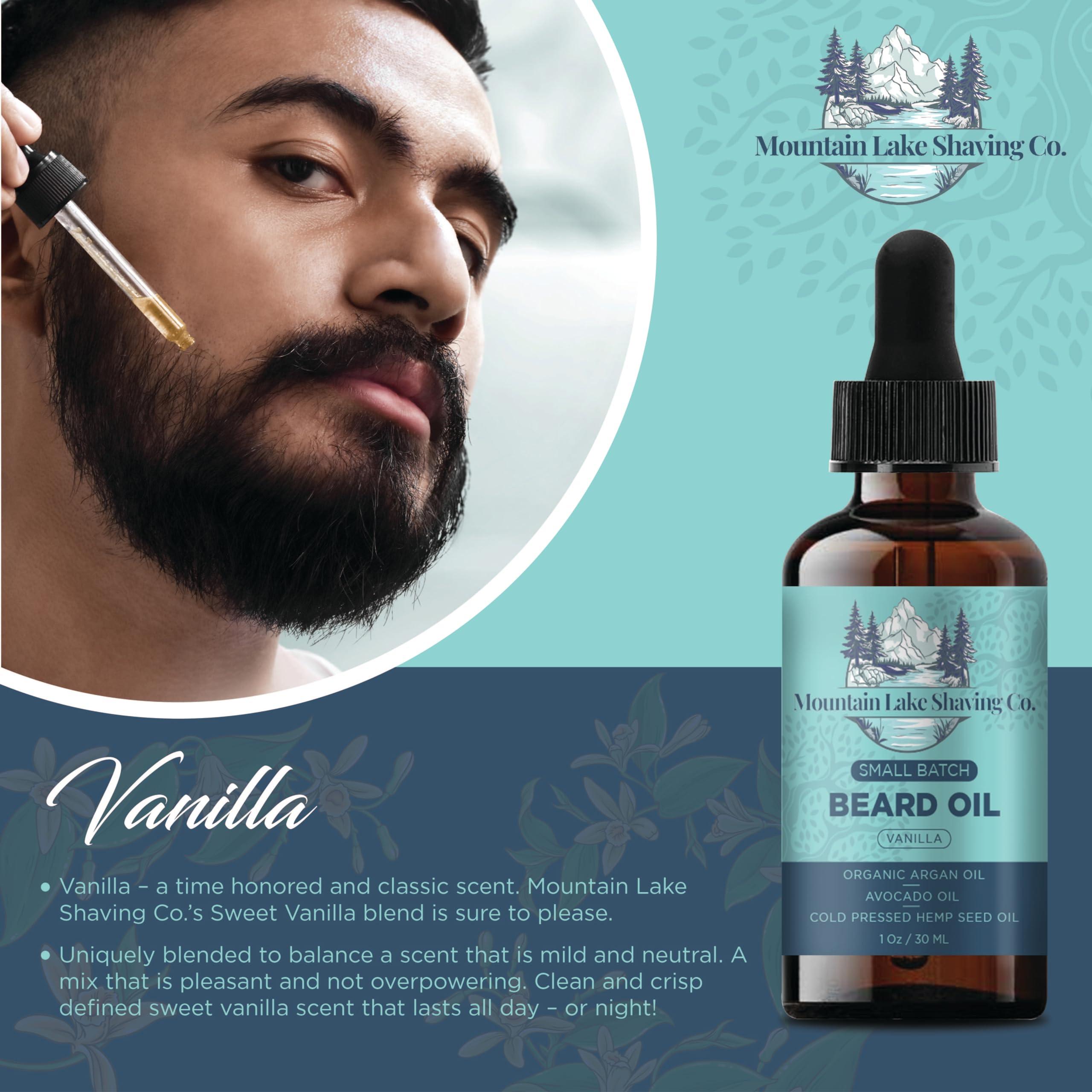 MOUNTAIN LAKE SHAVING MOUNTAIN LAKE SHAVING Co. Small Batch Mens Beard Oil - For Beard Softening, Conditioner, and Itch - Flake Reducer For Beards. (Vanilla)
