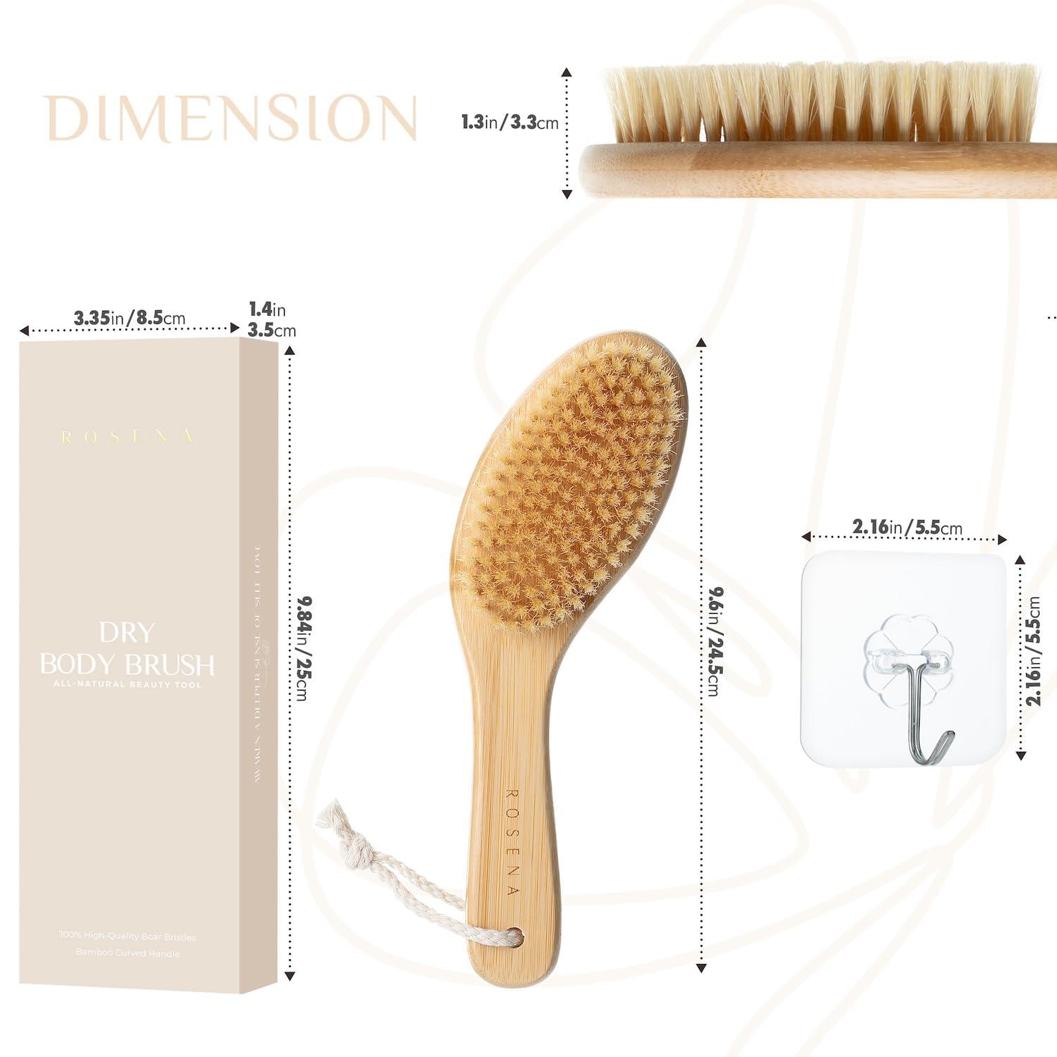 ROSENA ROSENA Dry Brushing Body Brush with Curved Handle - Dry Brush Natural Boar Bristles, Bamboo, Ergonomic Design for Exfoliating & Lymphatic Drainage, Sustainable Materials