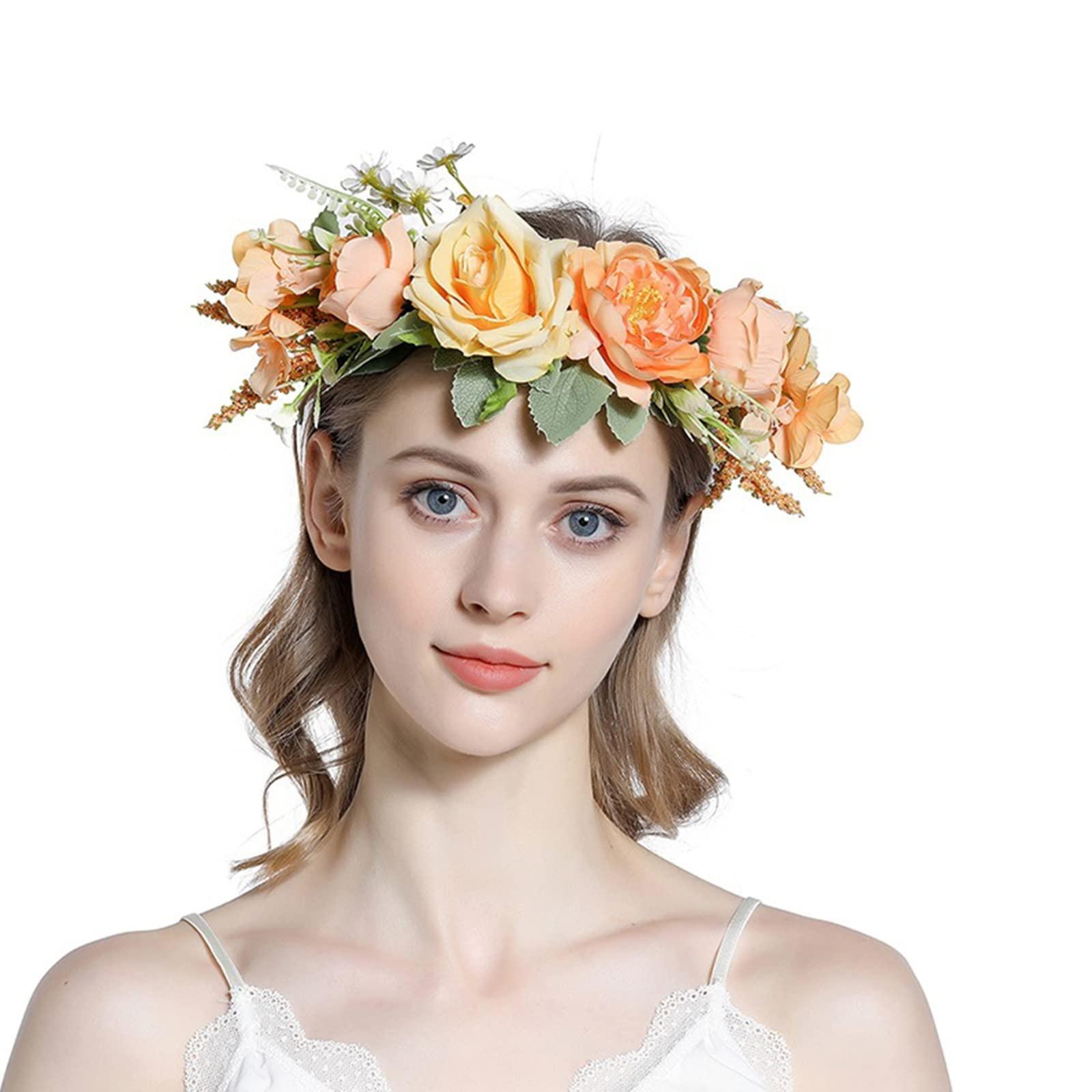 HUIFACAI HUIFACAI Flower Headband Women Floral Garland Headpiece Bride Flower Headband Bohemian Flower Crown Wedding Bridal