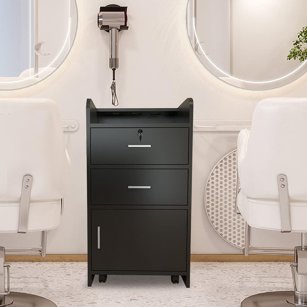 SSLine SSLine Beauty Salon Storage Cabinet w/2 Drawers Styling Station,Beauty Salon Side Table Spa Storage Cabinet Trolley Stations Barber Salon Equipment w/1 Cabinet (Black)