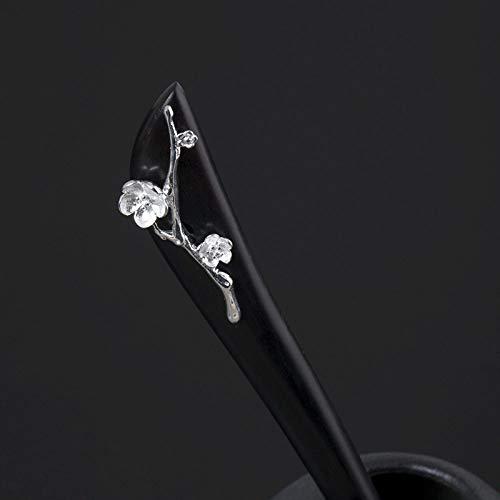 FANLIKIKI Chignon Pin Hair,Hair Sticks,Hair Chopsticks,S925 Silver Hair Sticks for Buns,Plum Bossom Hair Chopsticks Elegant Hair Pins Stick Chinese Classical Wooden Chopsticks