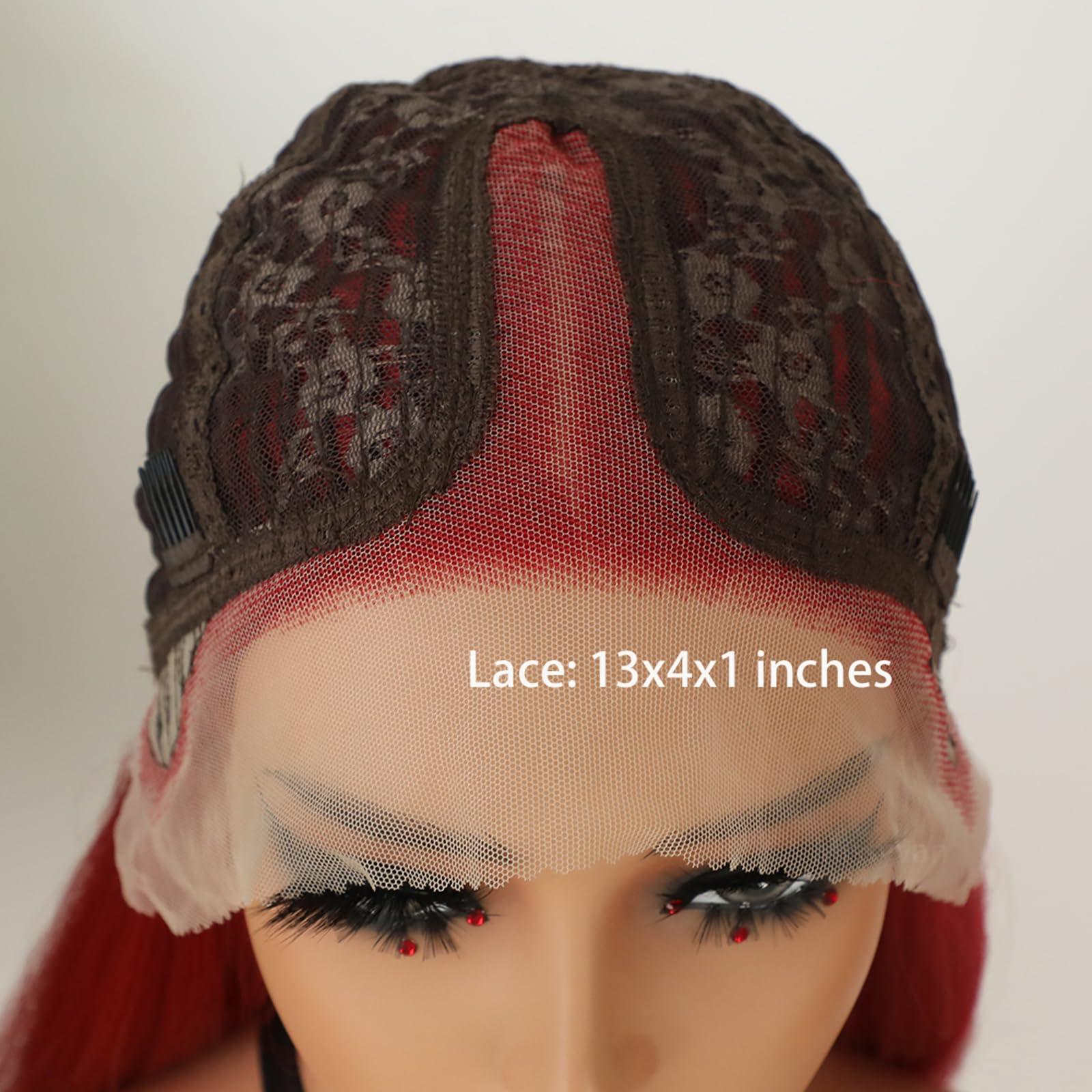 Missyvan Missyvan Lace Front Wig Long Straight Red Hair Synthetic Wig Glueless Heat Resistant Fiber Hair Natural Hairline Soft Hair Wigs for Women 32 Inch