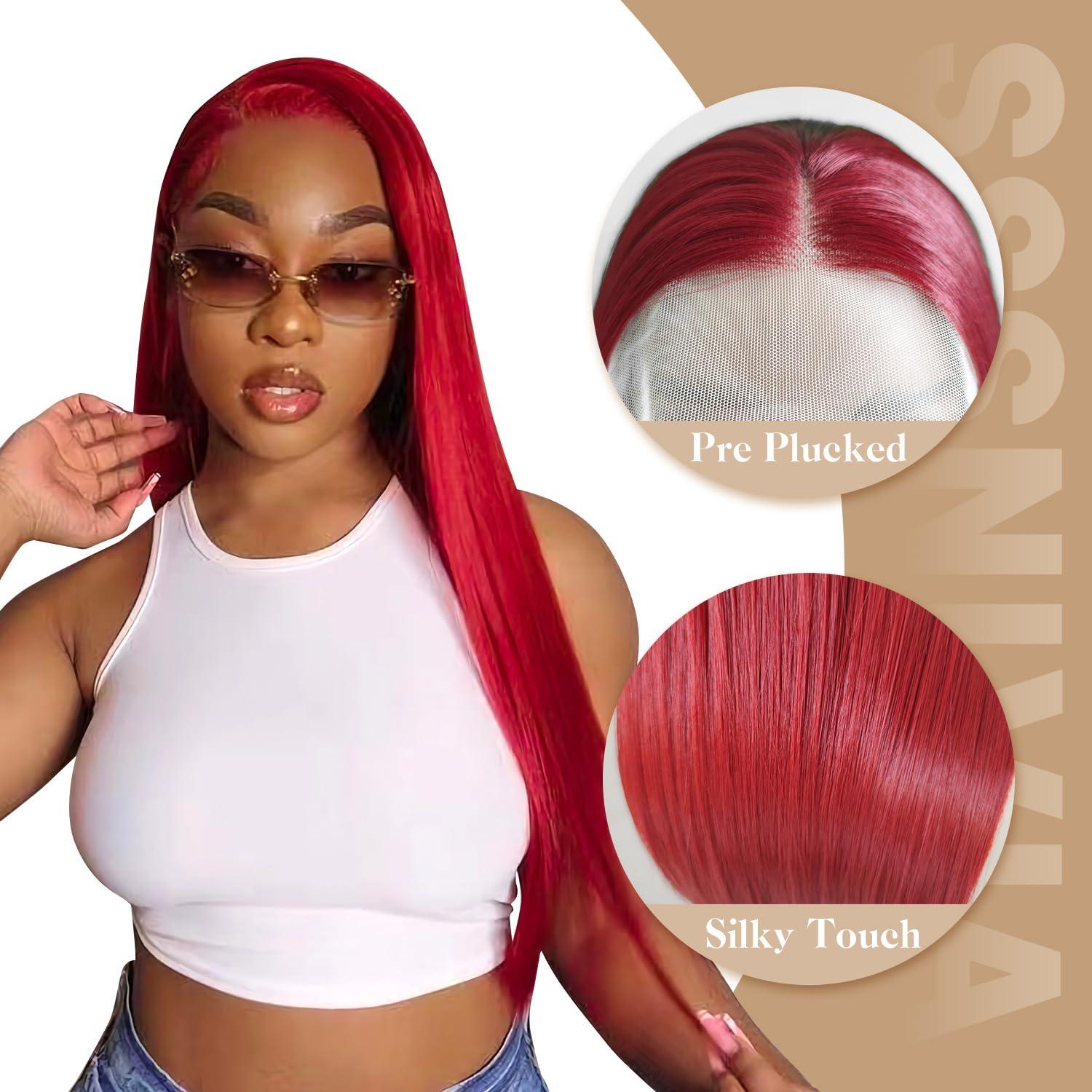 SSSNIVIA SSSNIVIA Red Wig Synthetic Lace Front Wig Ready to Wear Glueless Wig Pre Plucked 13x4 HD Lace Front Wigs Long Straight Red Wigs for Women Natural Looking 22inch