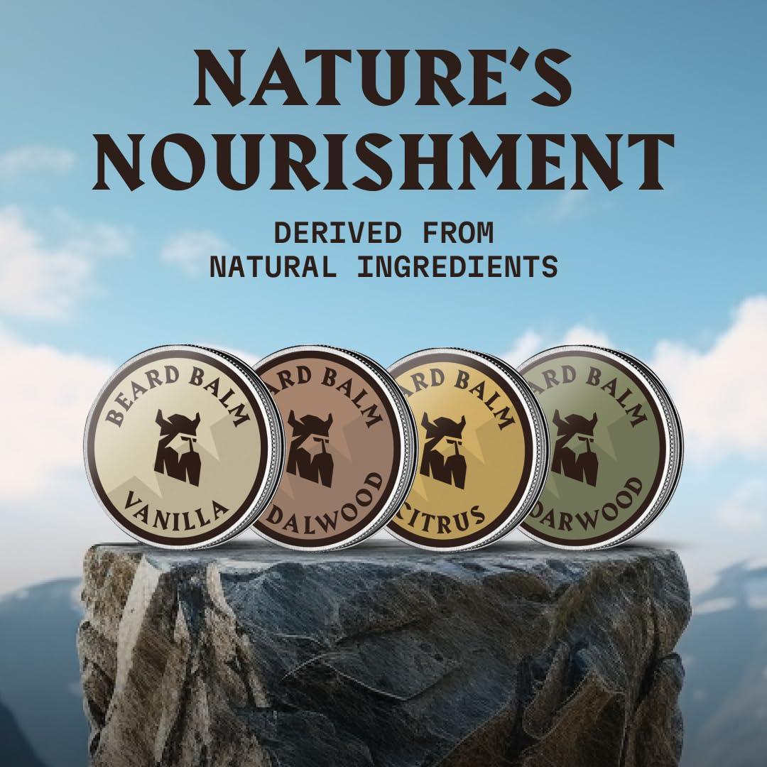 Striking Viking Striking Viking Beard Balm for Men - Leave-In Beard Conditioner with Naturally Derived Butter, Argan & Jojoba Oils, Citrus Vanilla Sandalwood Cedarwood Scents, 1 Ounce (Pack of 4) - Mustache Wax