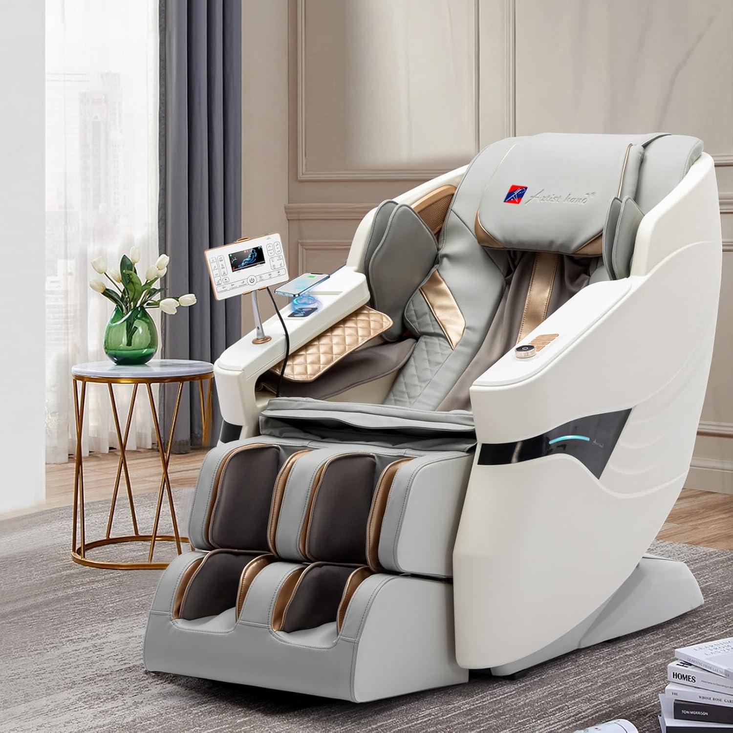Artist hand Massage Chair Full Body, SL Track Zero Gravity Massage Chair Recliner with 12 Modes, Bluetooth Speaker, Body Scan, Foot Roller & Airbags Massage, AI Voice Control, Wireless Charging, White