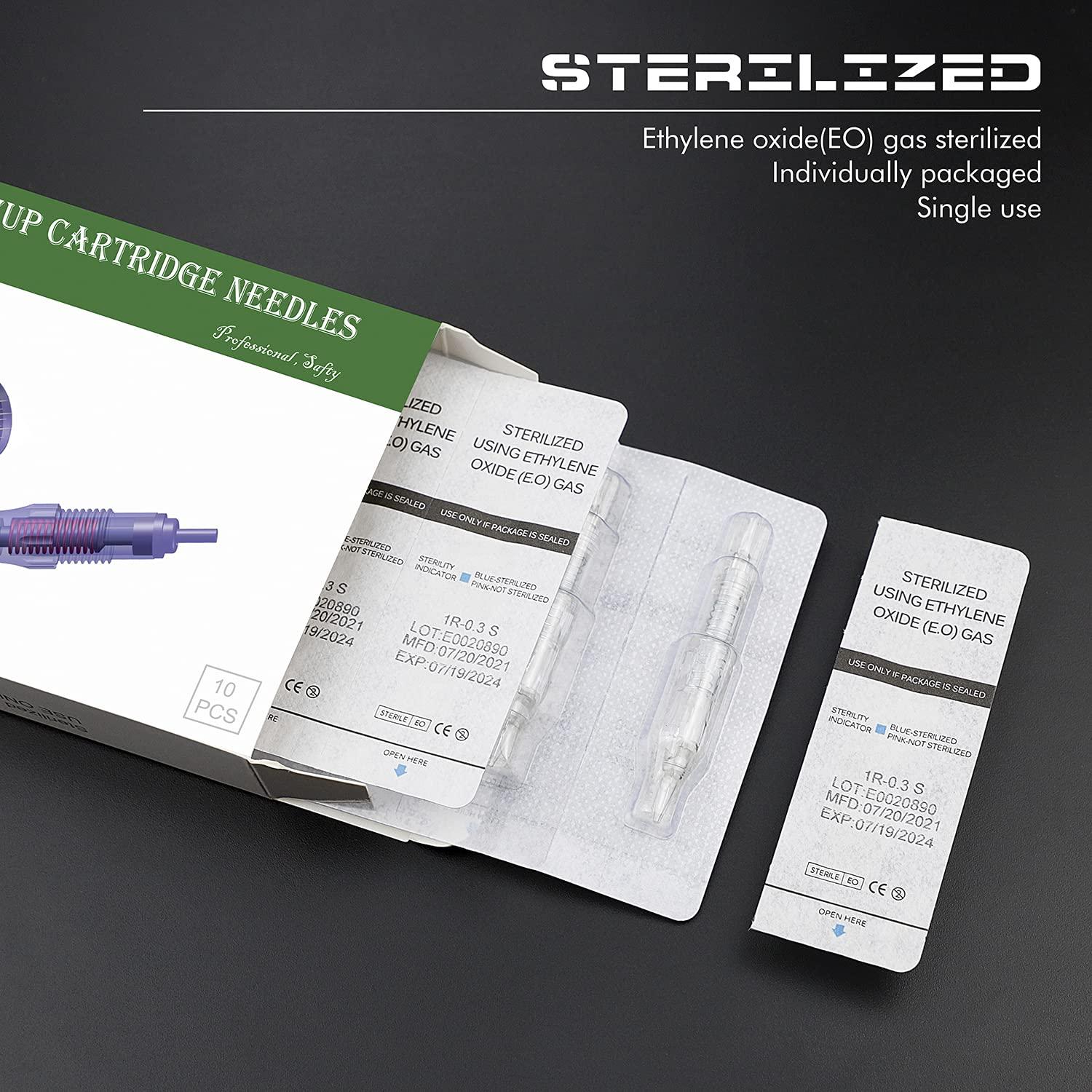 BIOMASER Cartridge Needles – BIOMASER 10PCS Sterilized Permanent Makeup Cartridge Needles Screw Thread Tattoo Needle for Permanent Makeup Machine Tattoo Pen for Eyebrow Eyeliner Lip Contour(1R-0.3MM)