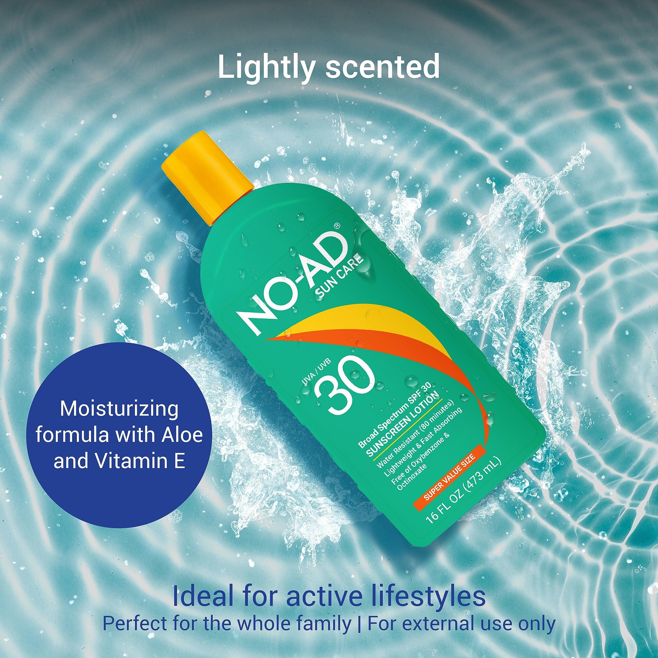NO-AD NO-AD SPF 30 Sunscreen Lotion | Broad Spectrum UVA/UVB Protection | Water Resistant | Octinoxate & Oxybenzone Free with moisturizing Vitamin E and Aloe 16oz | Pack of 2