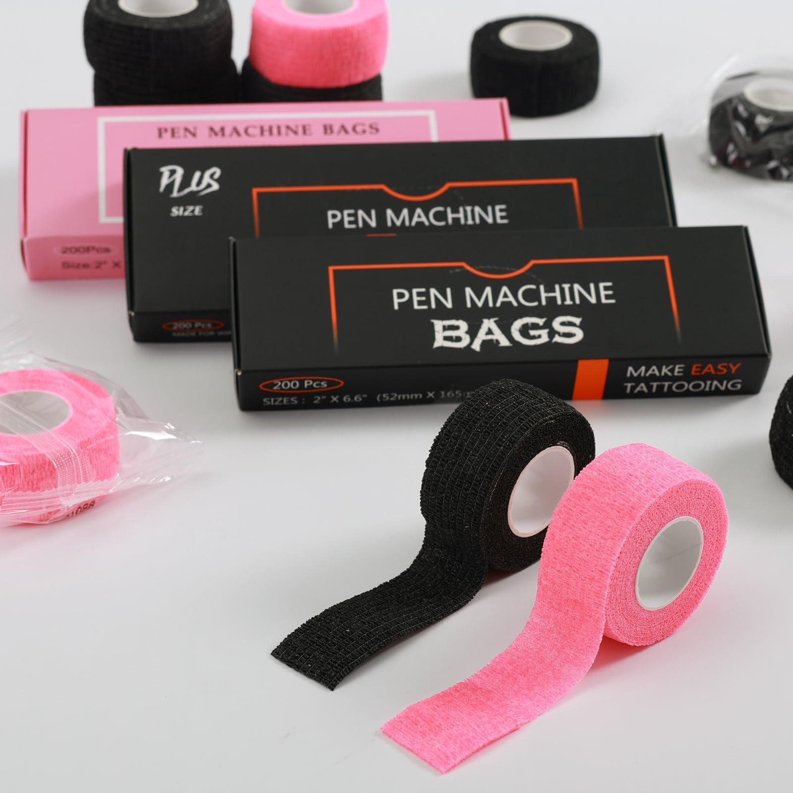 EZTAT2 EZ Tattoo Machine Covers with Grip Tapes - 9PCS (1inch x 5 Yard) Tattoo Grip Wrap with 200pcs (2.4 inch X 7 inch) Disposable Tattoo Pen Machine Covers Tattoo Supplies