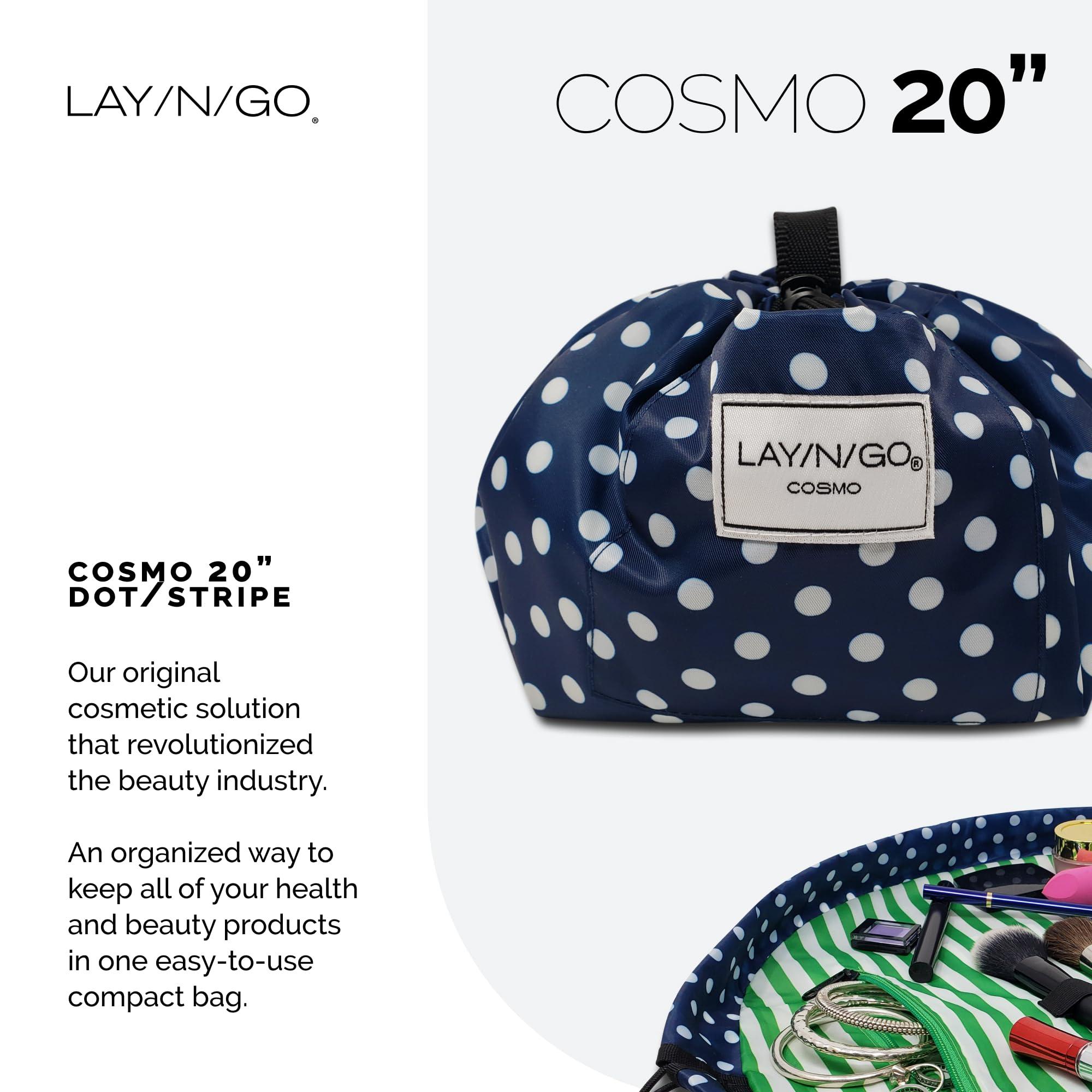 Lay-n-Go Lay-n-Go Cosmo Drawstring Cosmetic & Makeup Bag Organizer - Portable Drawstring Makeup Bag w/Zipper Pocket, Makeup Loops & More - Durable, Machine Washable Makeup Bag for Travel (20, Navy/Green)