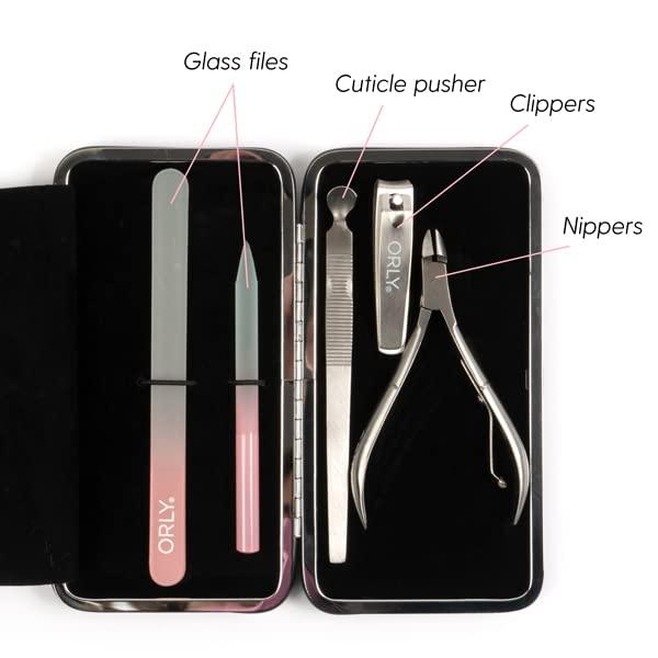 Orly ORLY Magnetic Manicure Kit for manicures and pedicures | Nail tools travel kit with TWO glass nail files, cuticle pusher, nippers, and nail clippers for nail care on-the-go