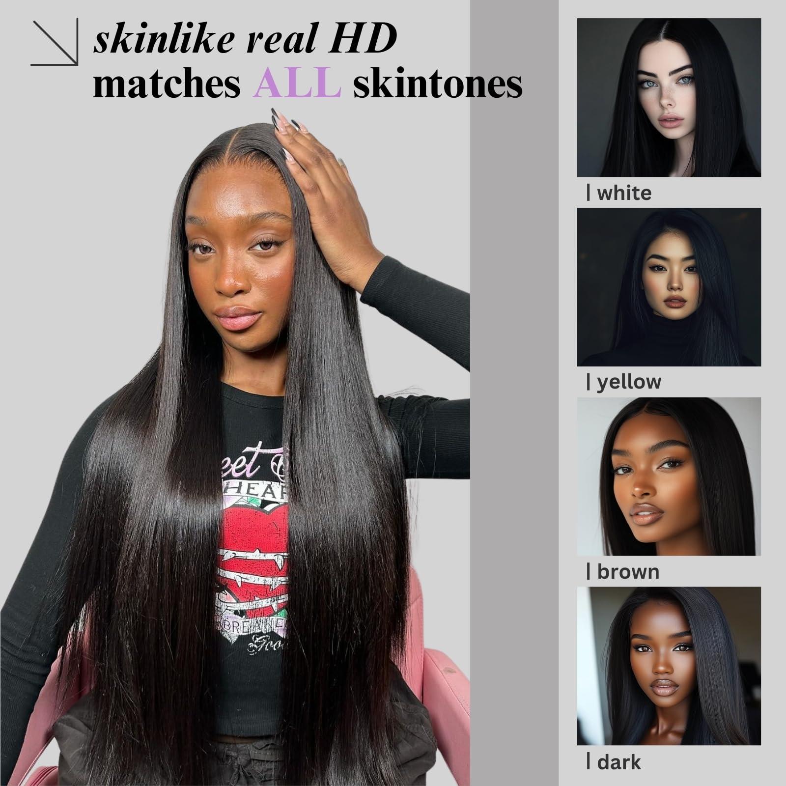 vinovillo VINOVILLO 13x4 Skinlike Real HD Lace Frontal Only Straight Ultra Thin Invisible Lace Virgin Human Hair Front Pre Plucked Natural Hairline Sew In Frontal Closure Piece 18 Inch Natural Black