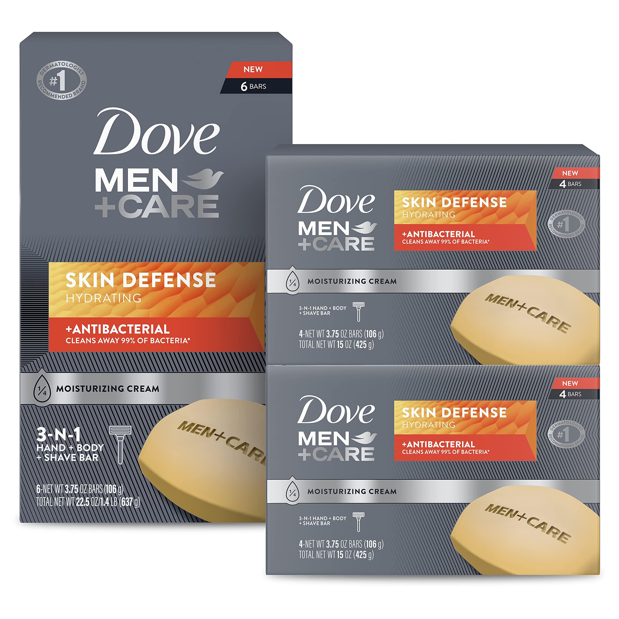 DOVE MEN + CARE DOVE MEN + CARE Soap Bar For Smooth and Hydrated Skin Care Skin Defense Effectively Washes Away Bacteria While Nourishing Your Skin, 3.75 Ounce (Pack of 14)