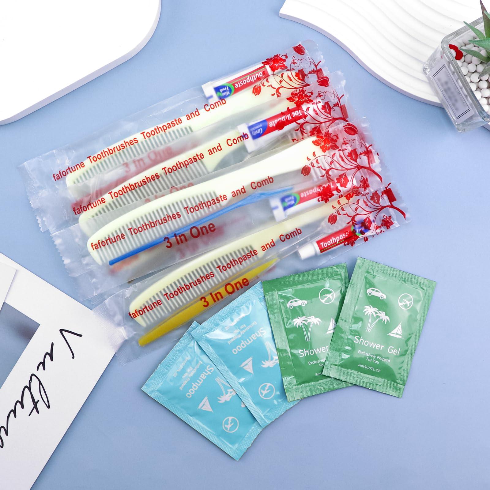 fafortune Bulk Hygiene Kits for Homeless,Disposable Toothbrushes with Toothpaste and Comb for Homeless Individually WrappedBasic Toiletry Kits Travel Size Shampoo And Body Wash For Hotel,Air Bnb Charity(40)