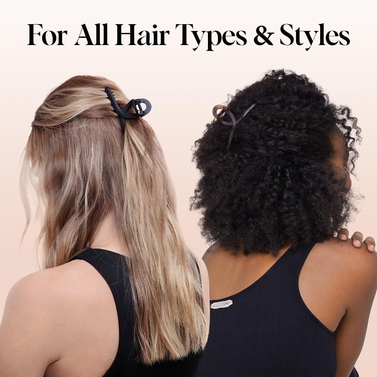 Kitsch Kitsch Large Hair Clips for Women - Jumbo Loop Hair Claw Clips for Thick Hair | Big Hair Clip & Claw Clip for Teen Girls | Stylish Banana Clip | Hair Styling Accessories (2pc Tortoise&Black)