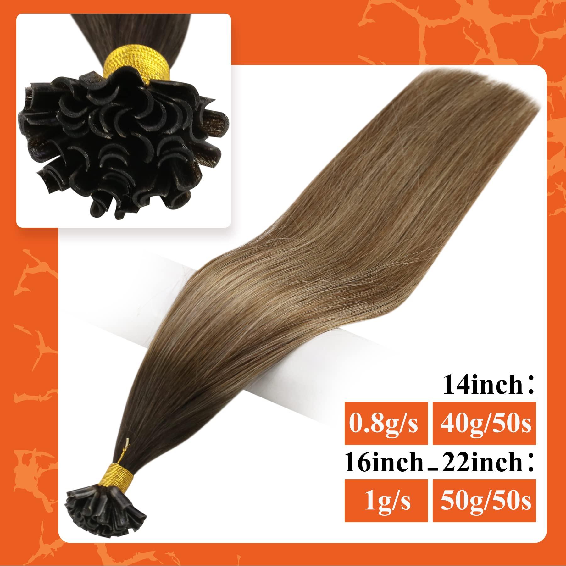 Full Shine Full Shine Utip Hair Extensions Human Hair Ombre Keratin Hair Extensions 14inch Brown Fusion Hair Extensions Balayage Dark Rooted Human Hair Extensions Pre Bonded Hair 40g/50s for Party