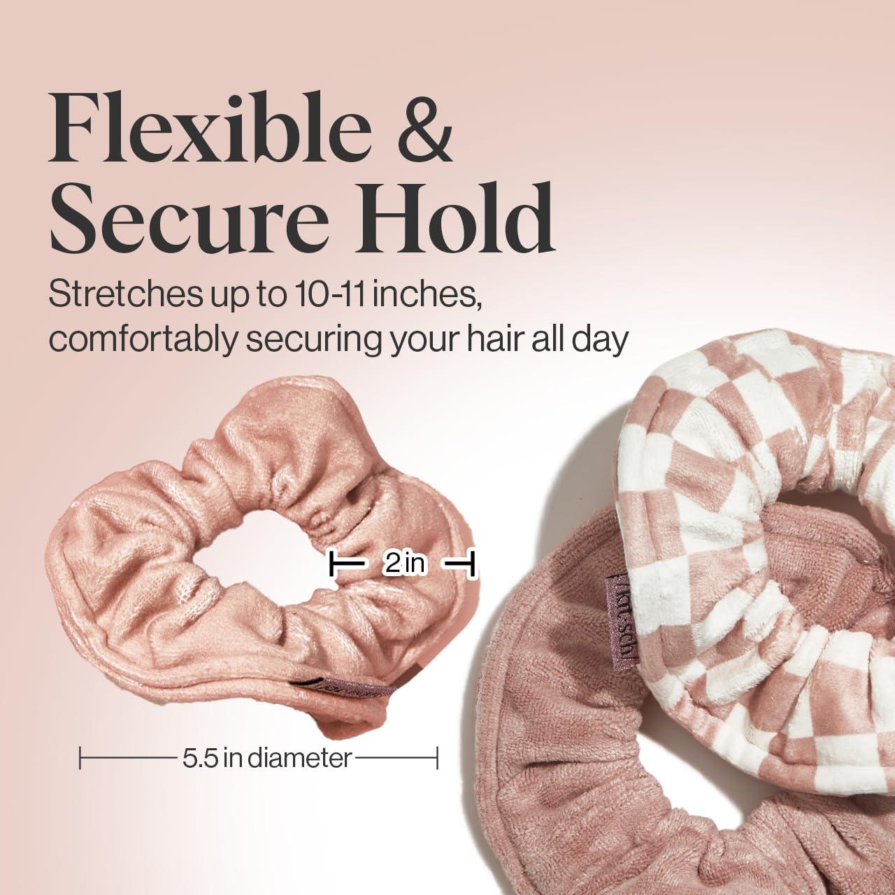 Kitsch Kitsch Ultra Soft Microfiber Large Hair Ties for Women - Towel Scrunchies for Wet Hair, 2 Count - Terracotta Checker